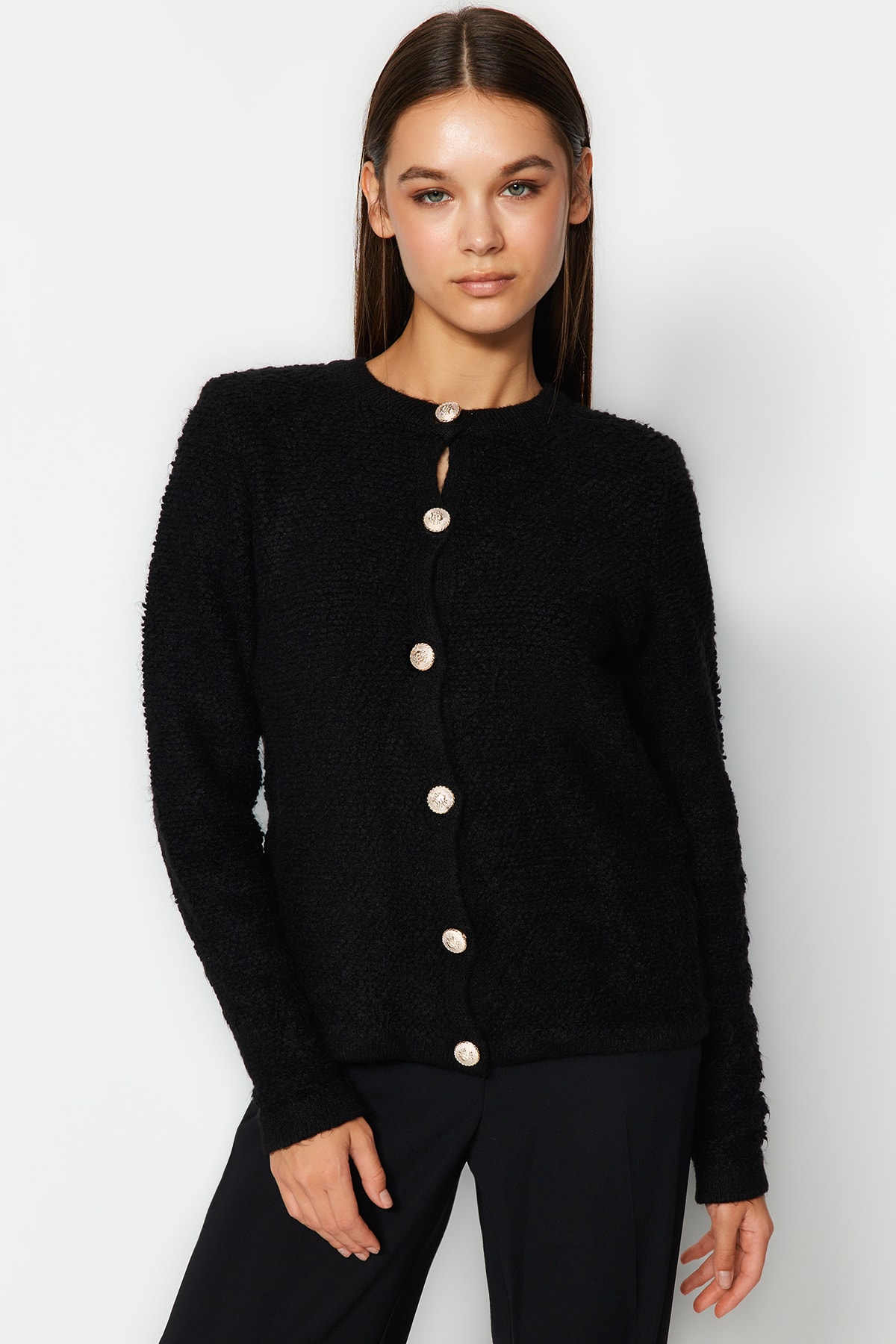 Trendyol Black Jemný textúrovaný doplnok Pletený sveter