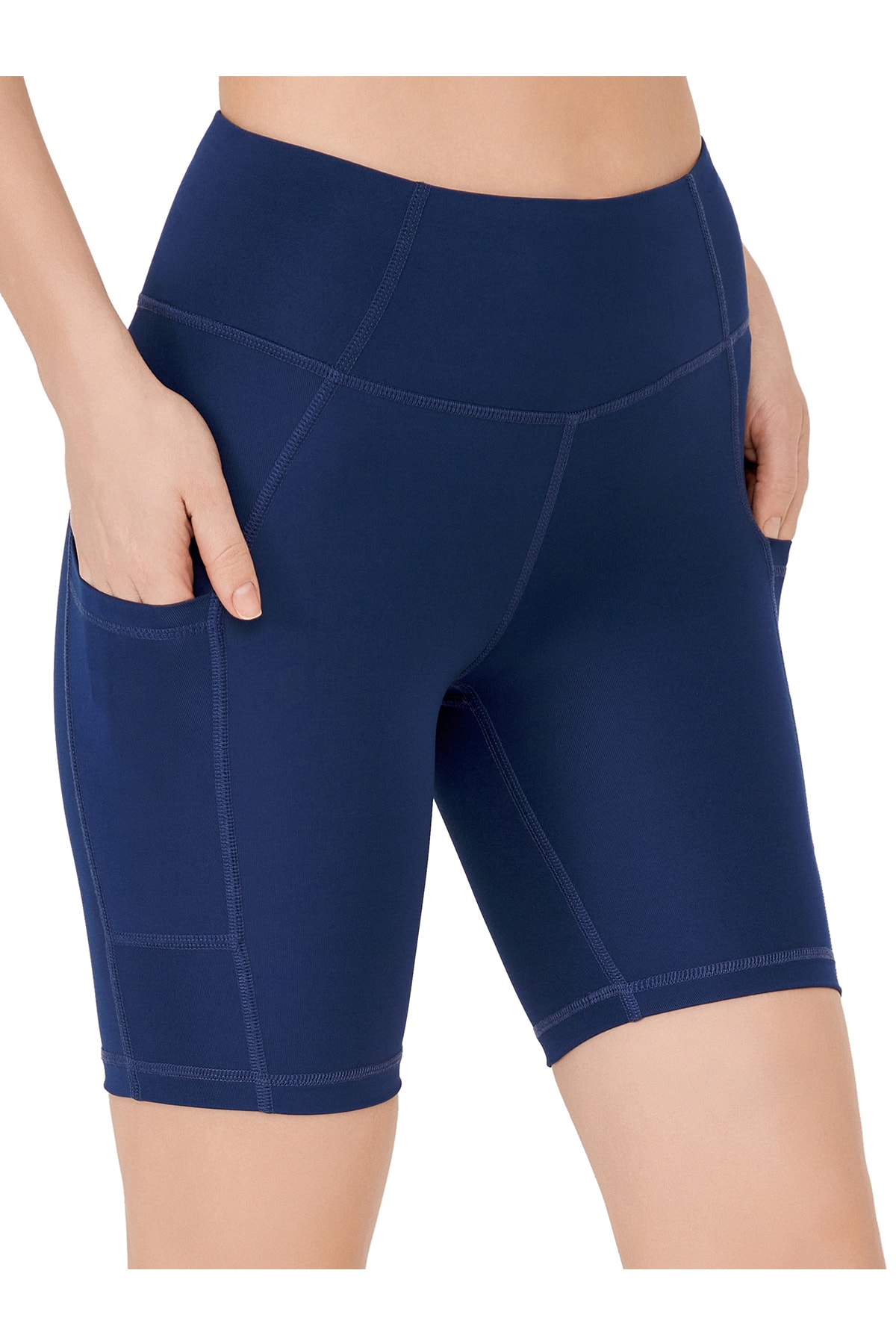 LOS OJOS Women's Navy Blue High Waist Compression Double Pocket