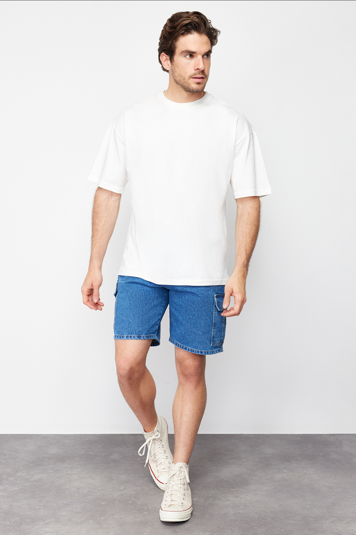Trendyol Men's Blue Regular Fit Cargo Pocket Denim Shorts