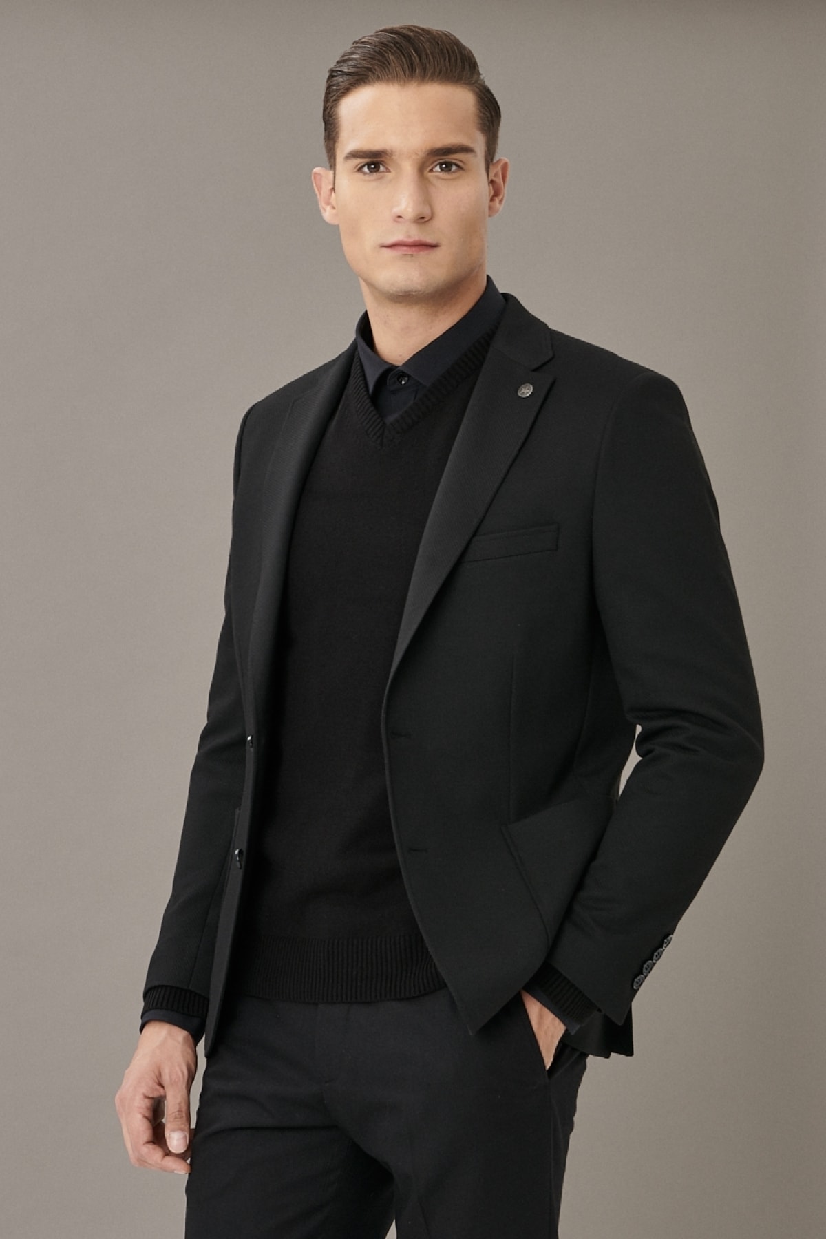 ALTINYILDIZ CLASSICS Men's Black Slim Fit Slim Fit Mono Collar Casual Blazer Jacket