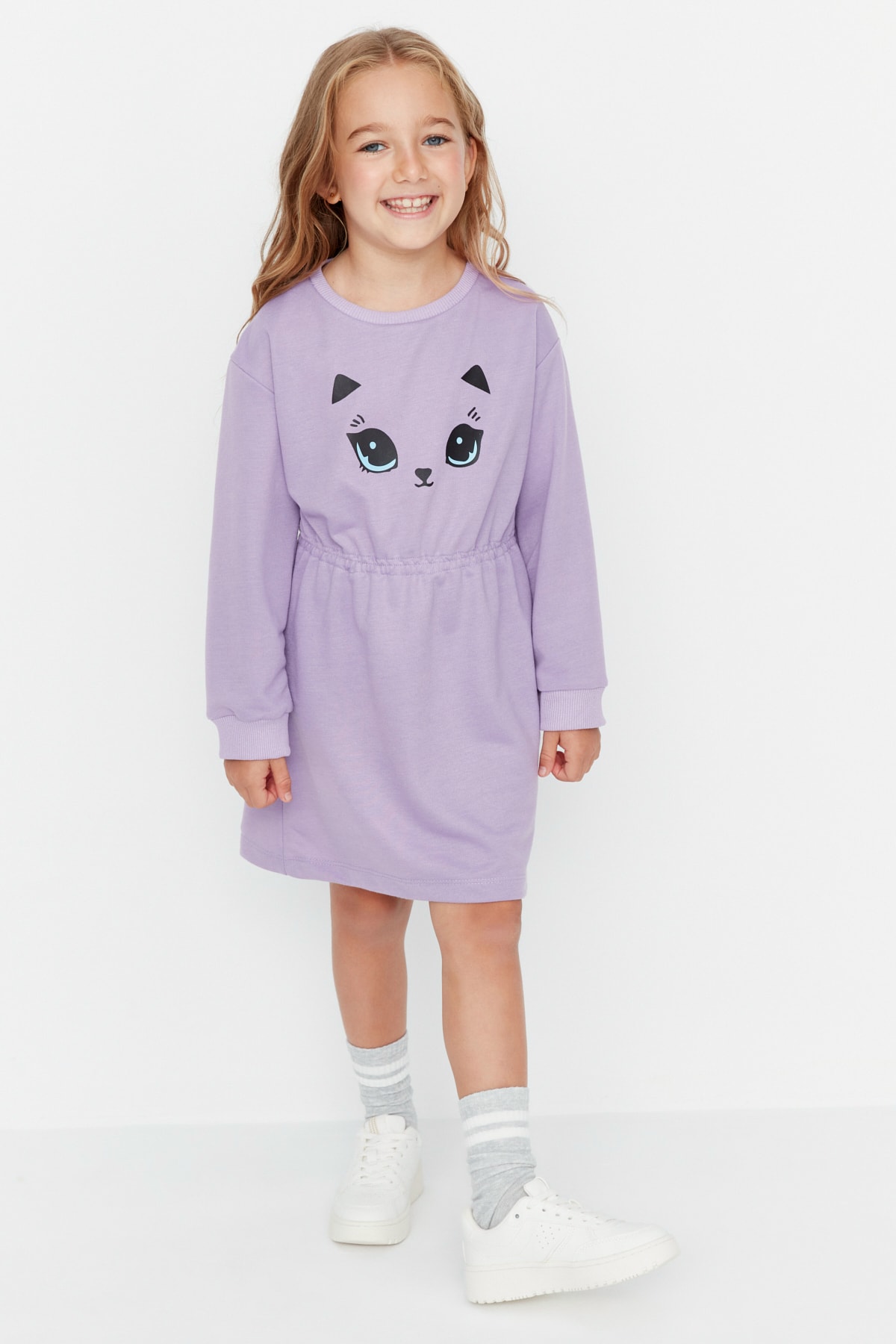Trendyol Lilac Printed Girl's Knitted Dress