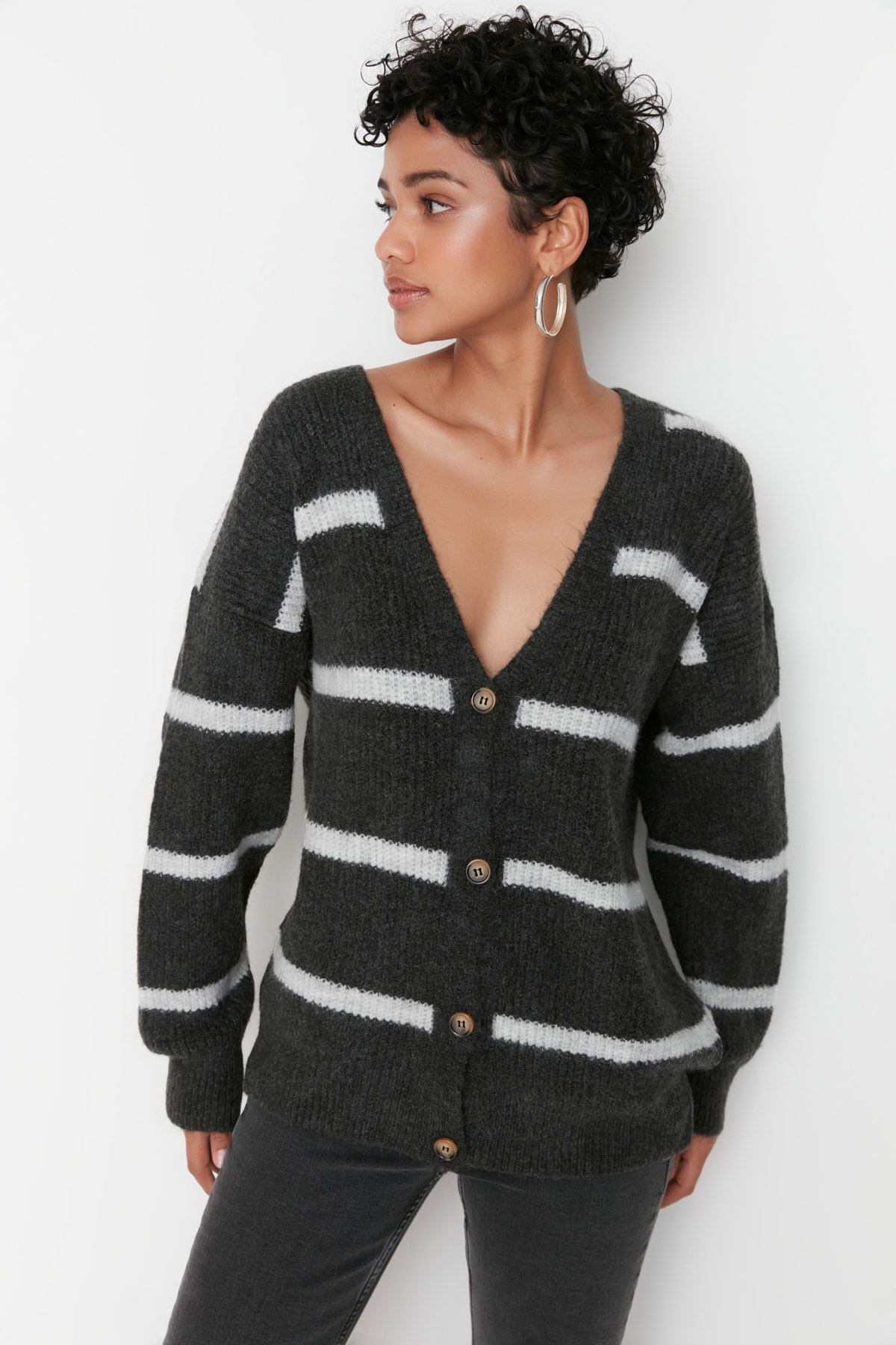 Trendyol Cardigan - Gray - Oversize