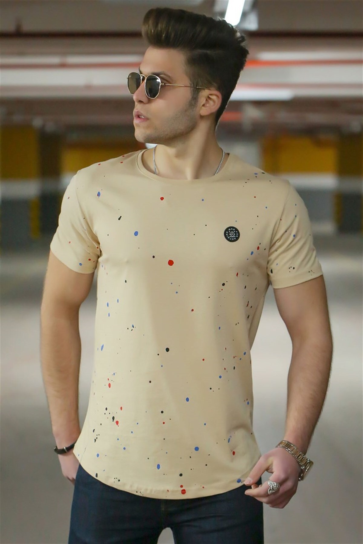 Levně Madmext Spray Pattern Camel Men's T-Shirt 4505