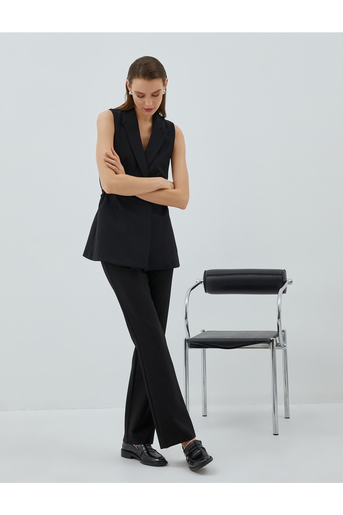 Pantaloni Koton cu picior evazat, talie înaltă cu detalii de cusătură