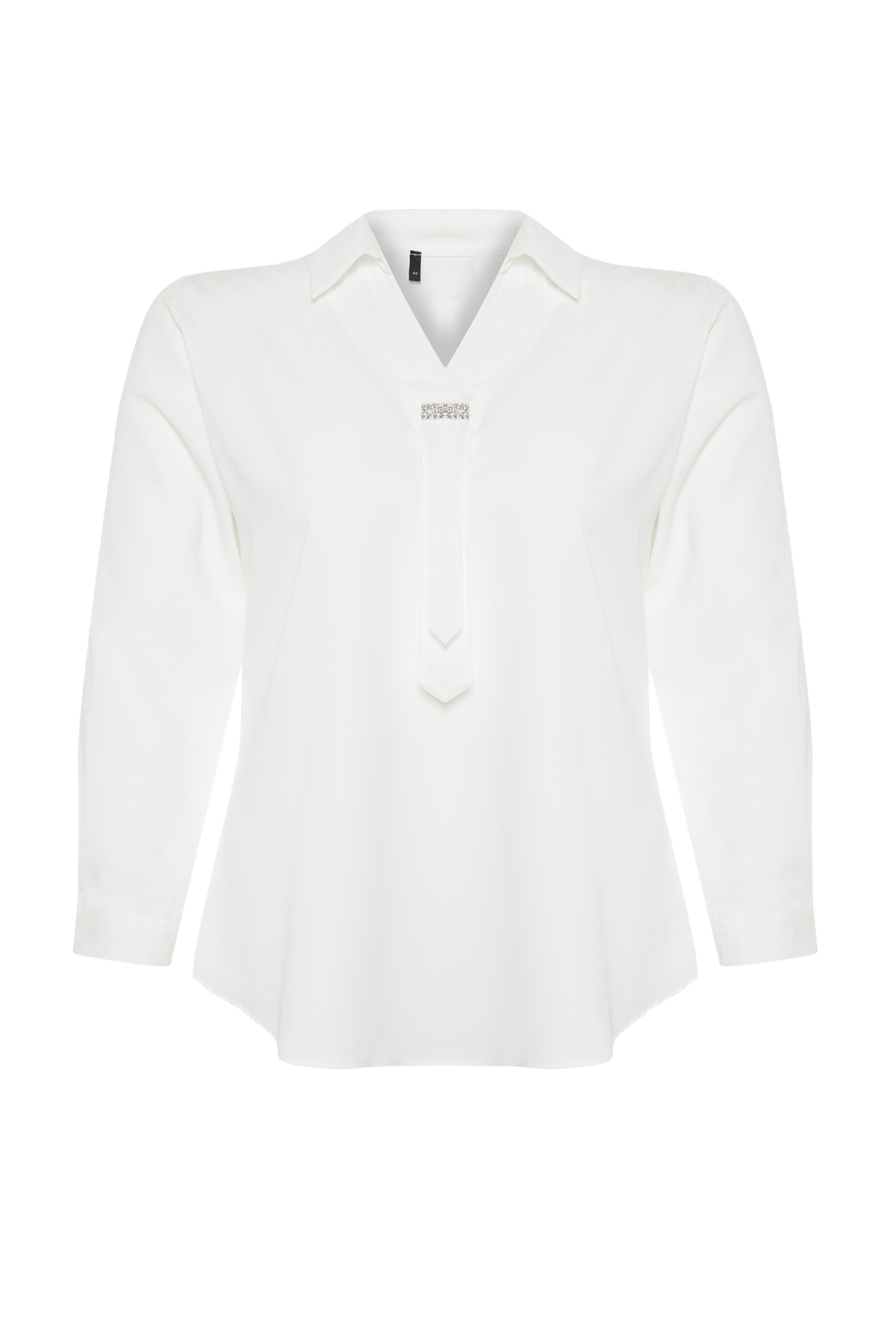 Levně Trendyol Curve White Woven Plus Size Stone Shirt Collar Blouse