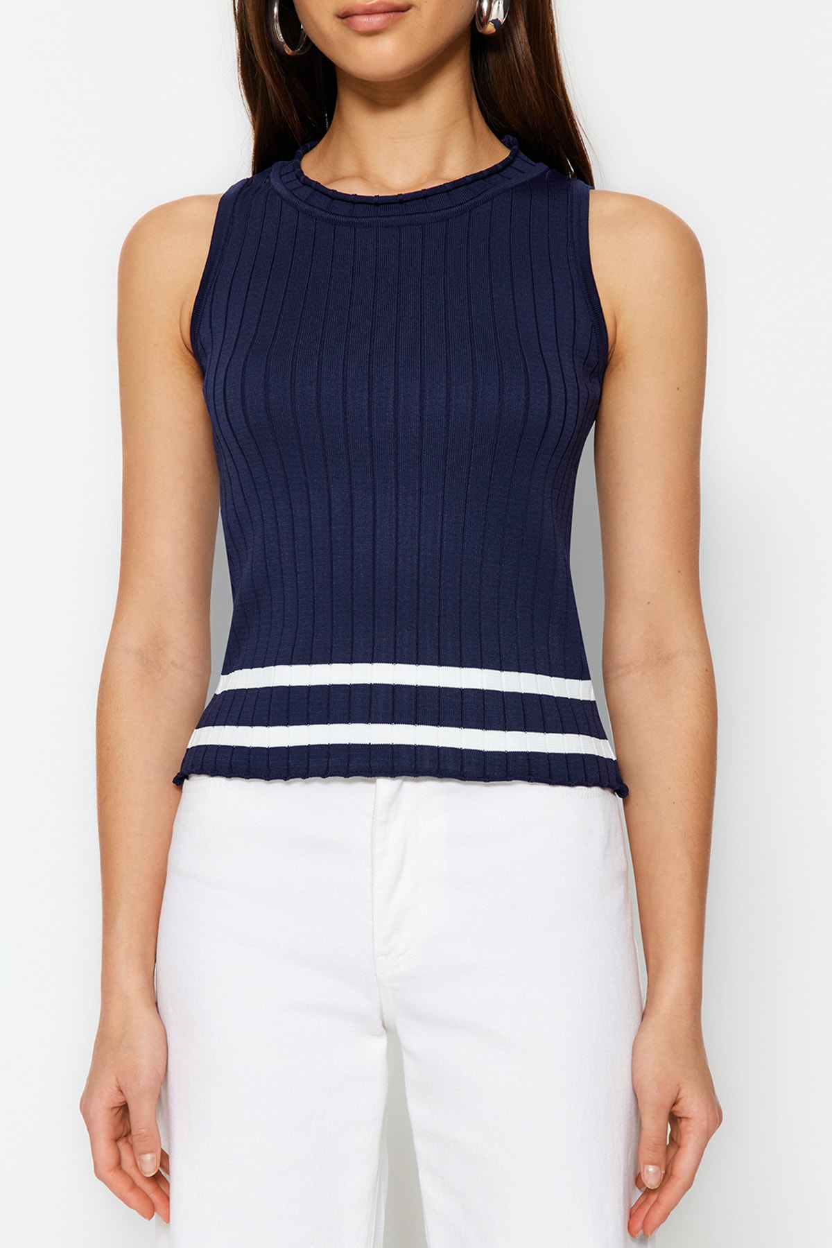Trendyol Navy Blue Basic Color Blocked Knitwear Blouse