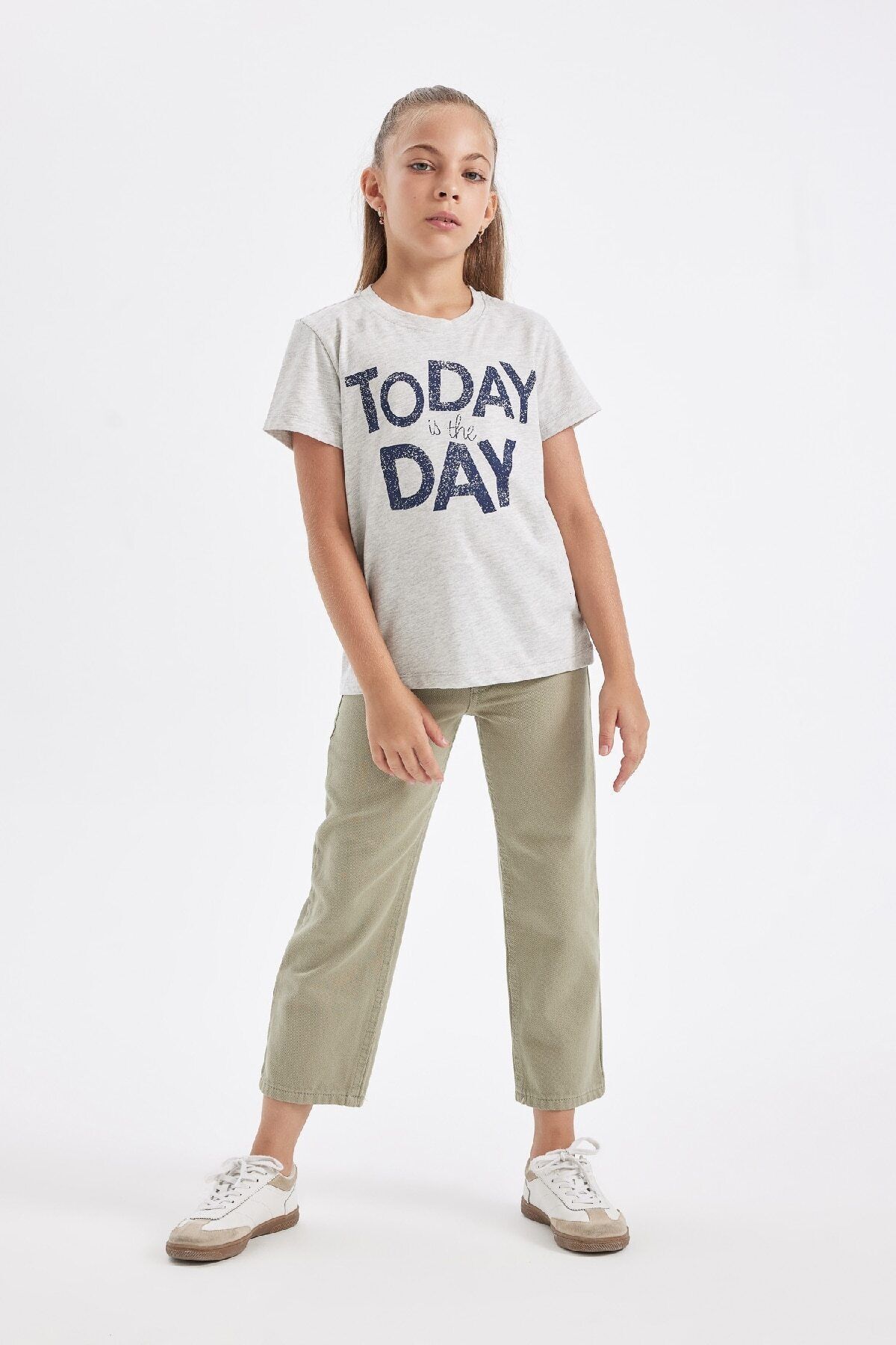 DEFACTO Girl's Straight Fit Wide Leg Cotton Trousers