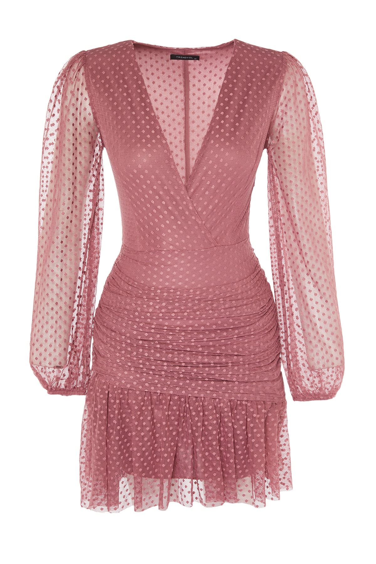 Rochie de seara Trendyol Dry Rose Flowers cu guler detaliat si tul