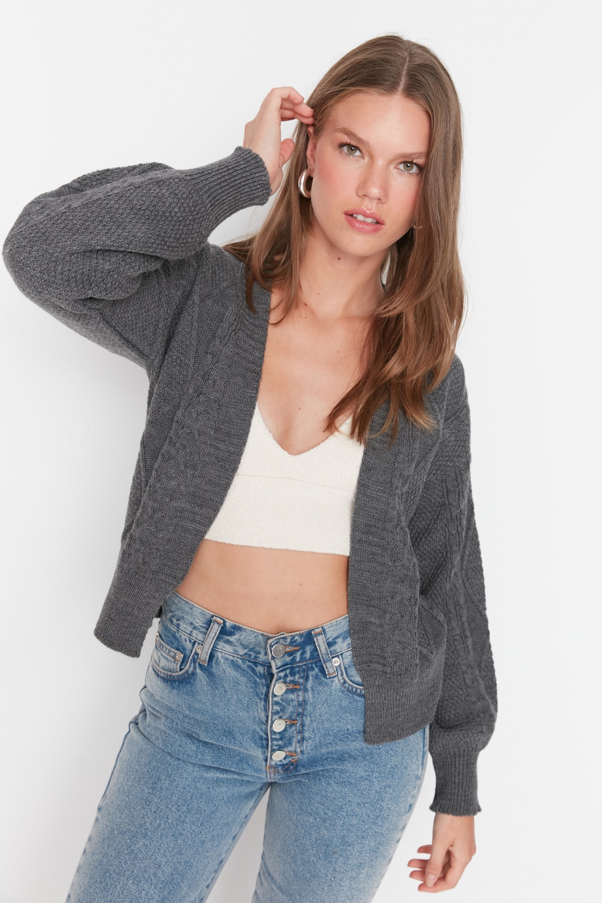 Trendyol Cardigan - Gray - Regular fit