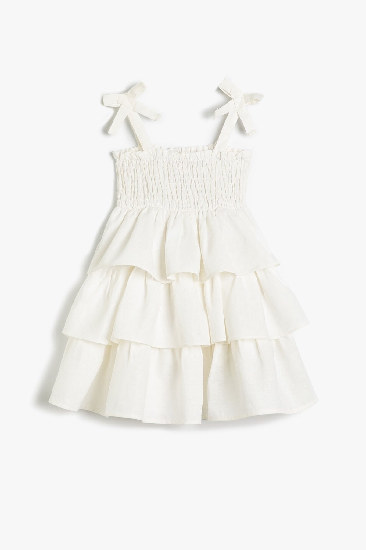 Koton Linen Mixed Layered Dress With Frilled Guipure Detail Lined.