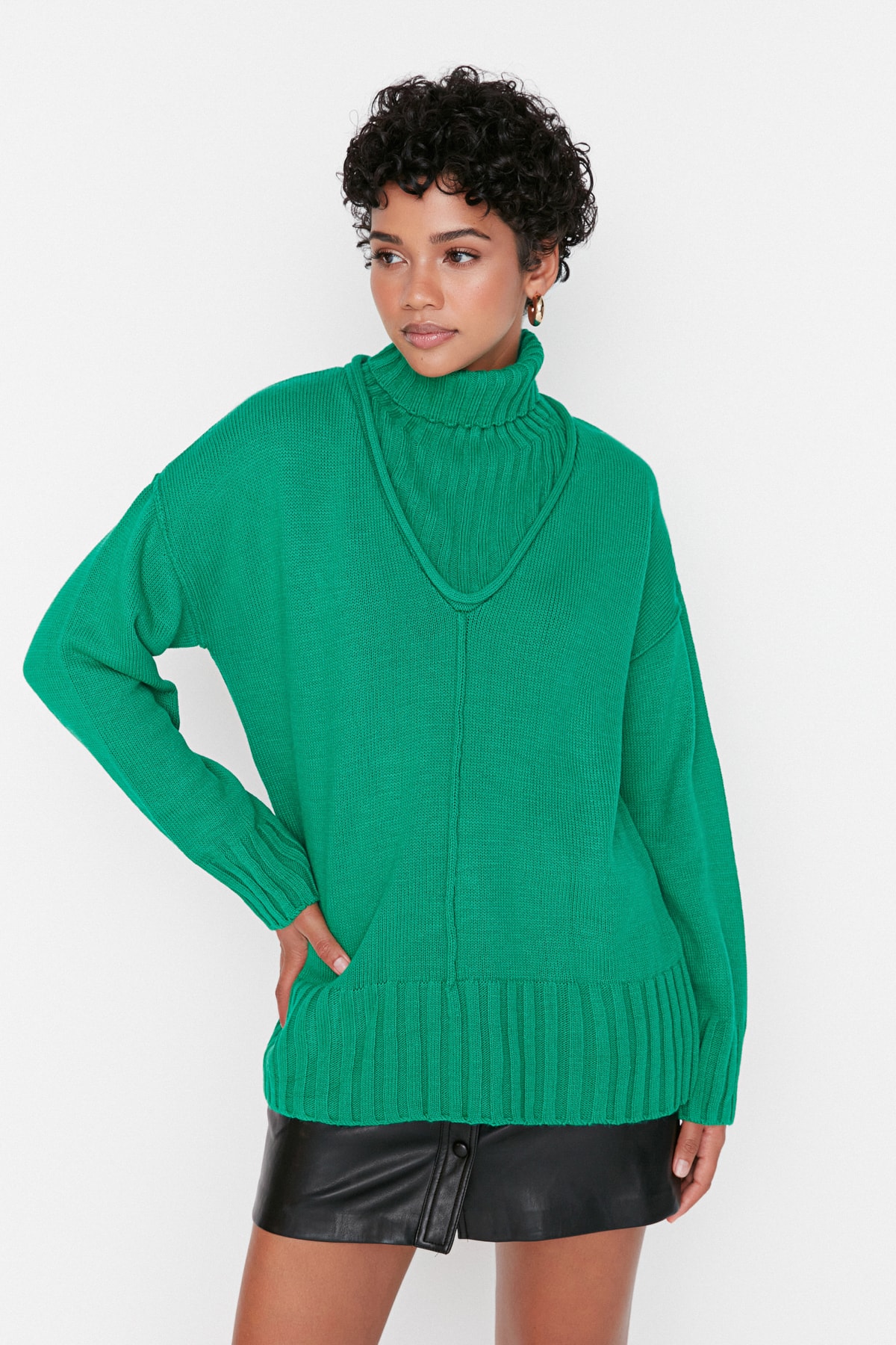 Trendyol Sweater - Green - Oversize