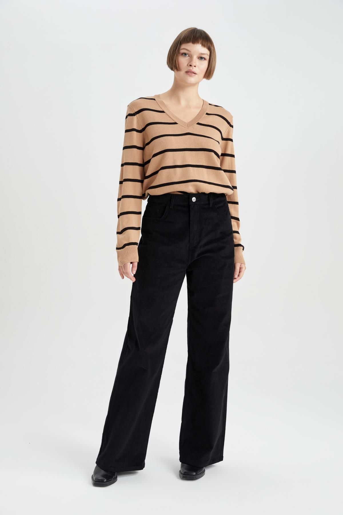 DEFACTO Wide Leg High Waist Wide Leg Corduroy Trousers