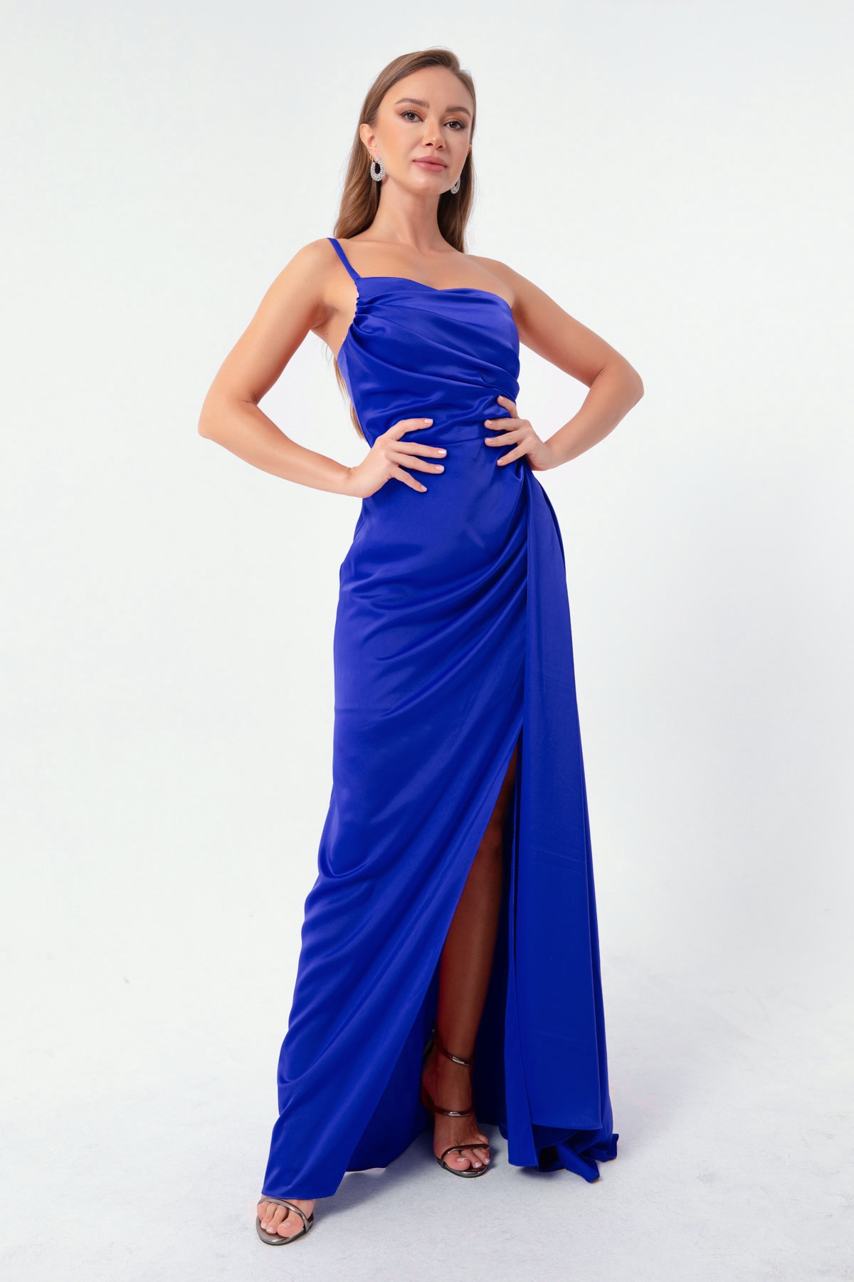 Lafaba Women's Sax One-Shoulder Satin Evening &amp; Prom Dress
