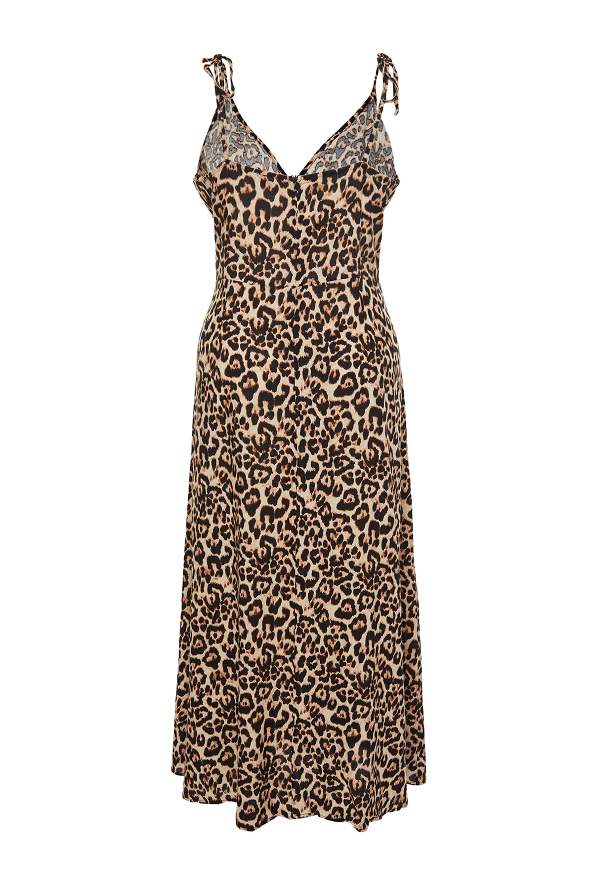 Trendyol Curve Camel Maxi/Long Slit Summer Leopard Patterned Woven Dress