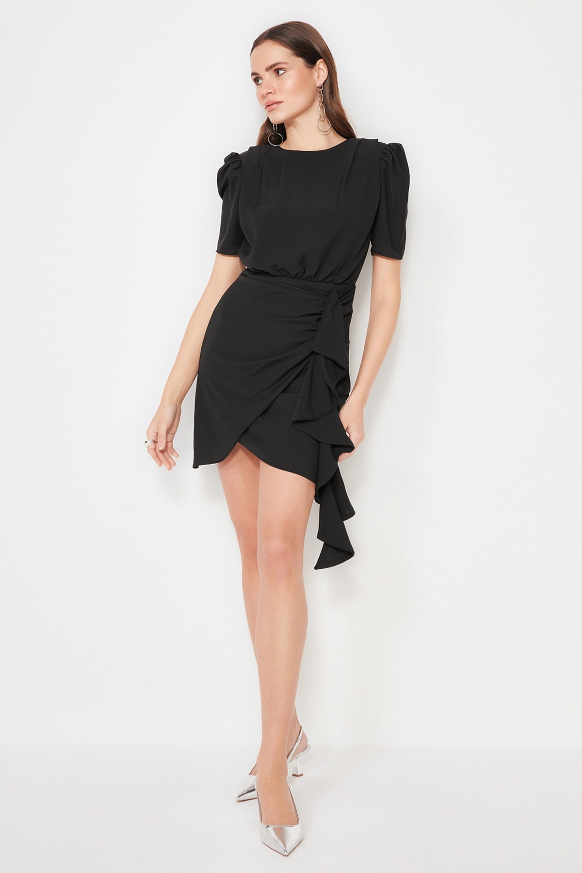 Rochie de seara detaliata Trendyol Black Shirring