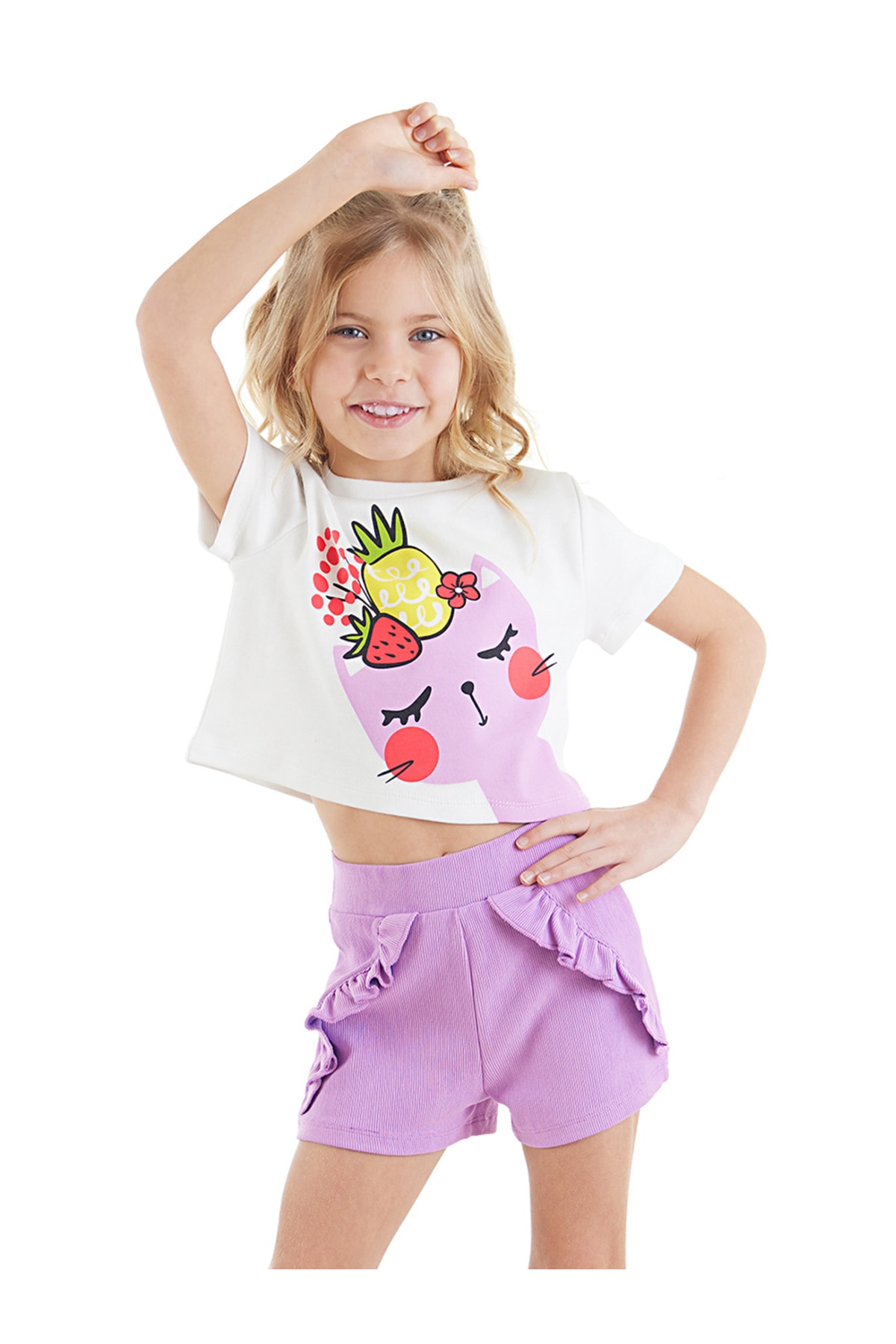 Levně Denokids Fruity Cat Girl's T-shirt Shorts Set