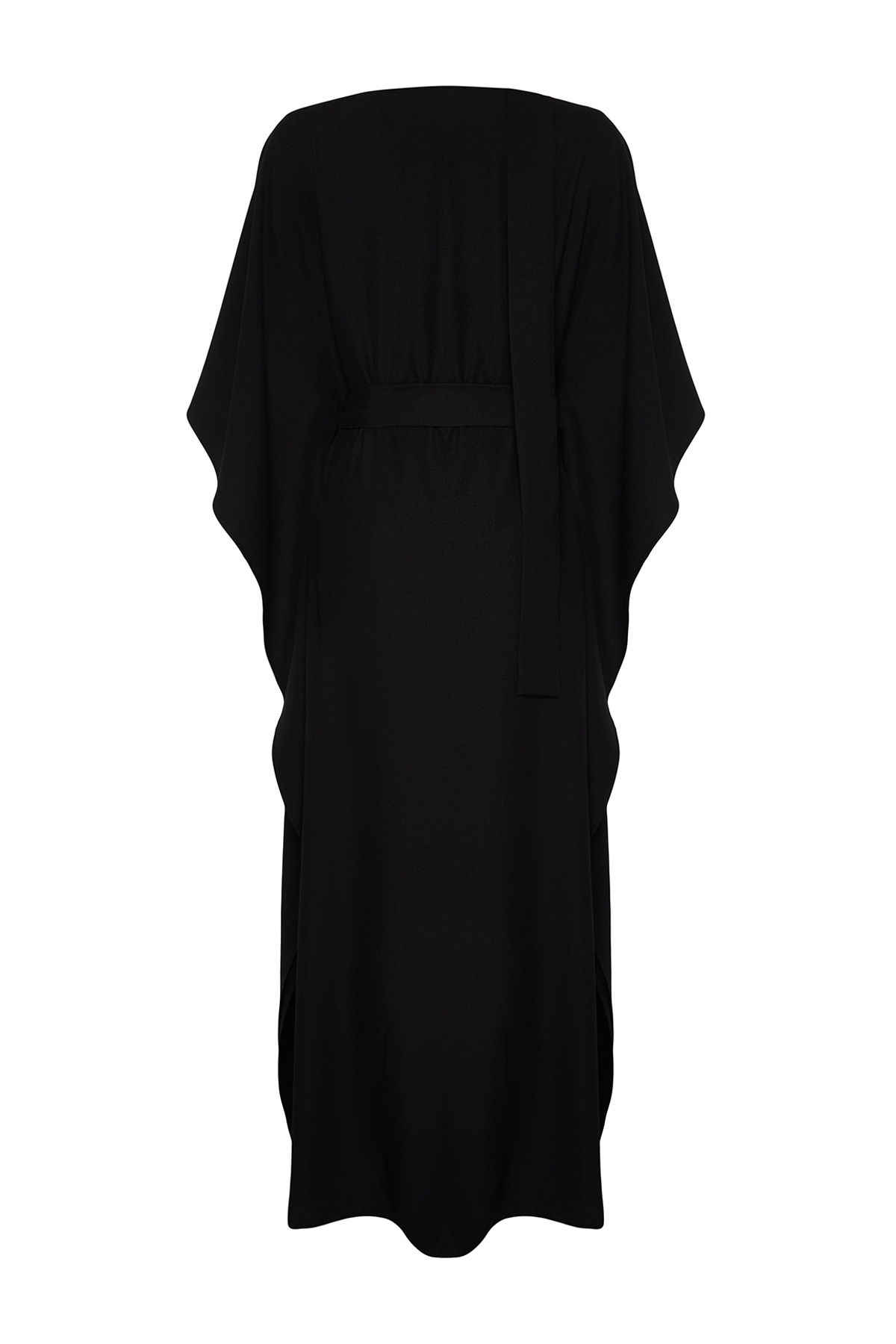 Trendyol Black A-Cut Belt Detailed Woven Long Elegant Evening Dress