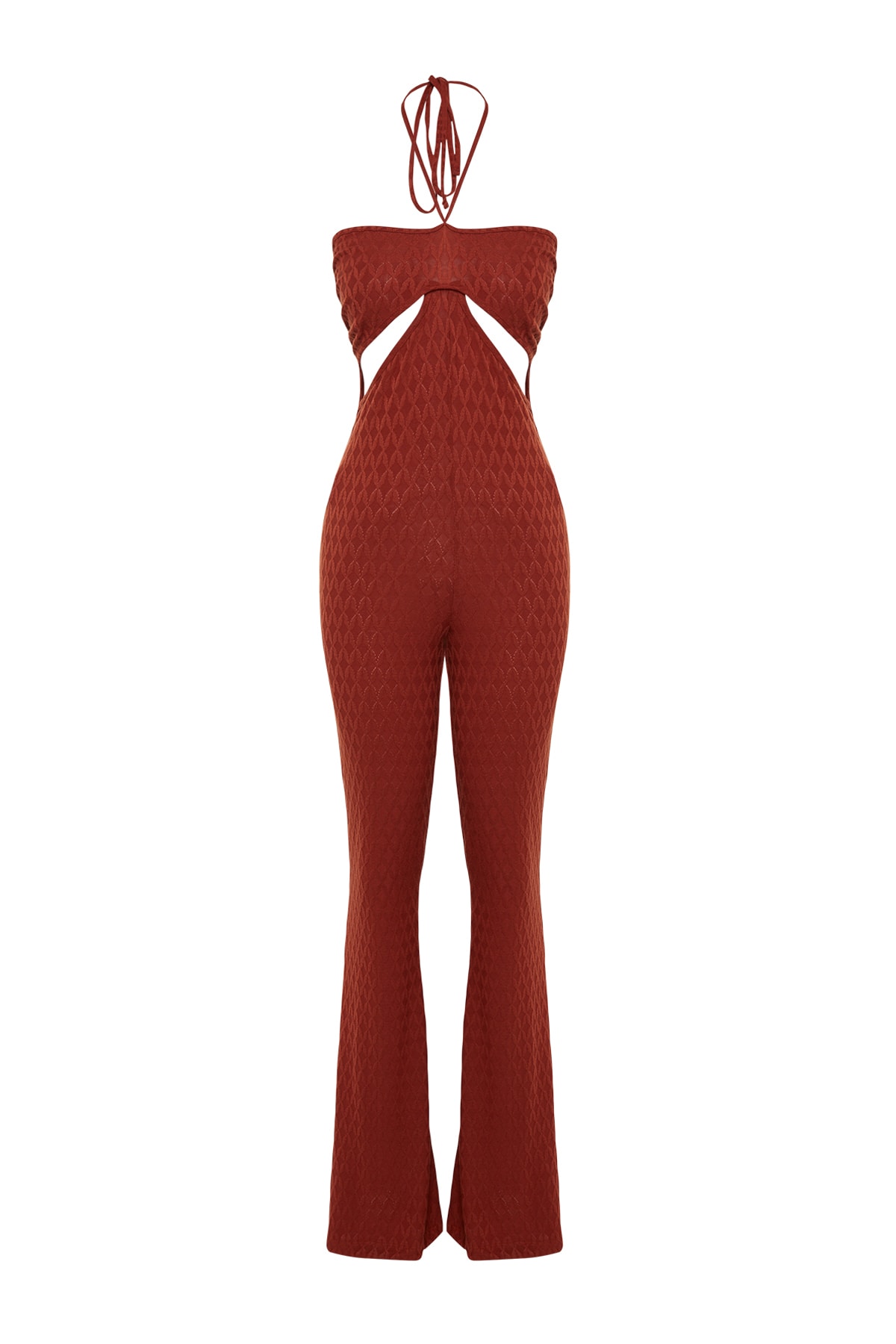Trendyol Cinnamon Knitted Window/Cut Out Detail Textured Self Patterned Jumpsuit