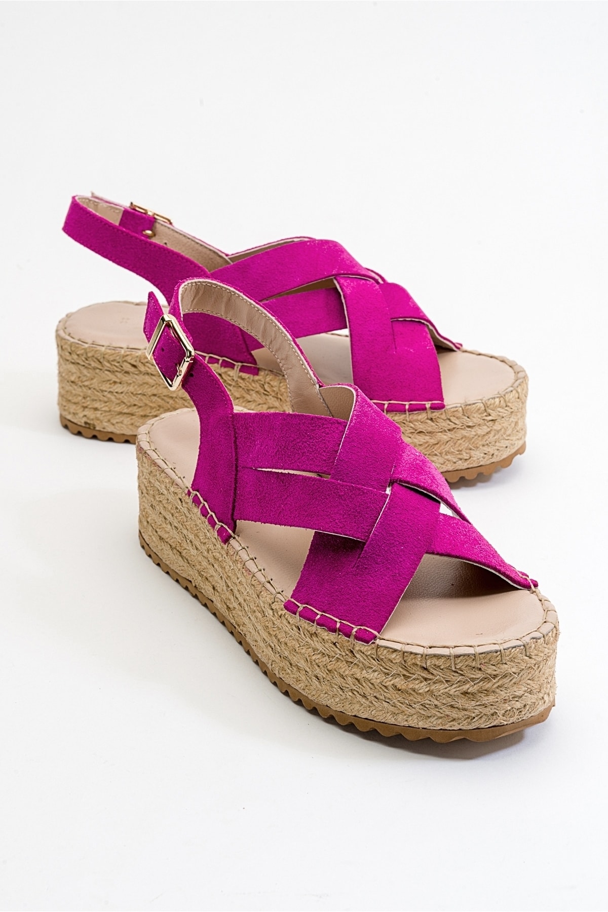 Levně LuviShoes Lontano Women's Fuchsia Suede Genuine Leather Sandals