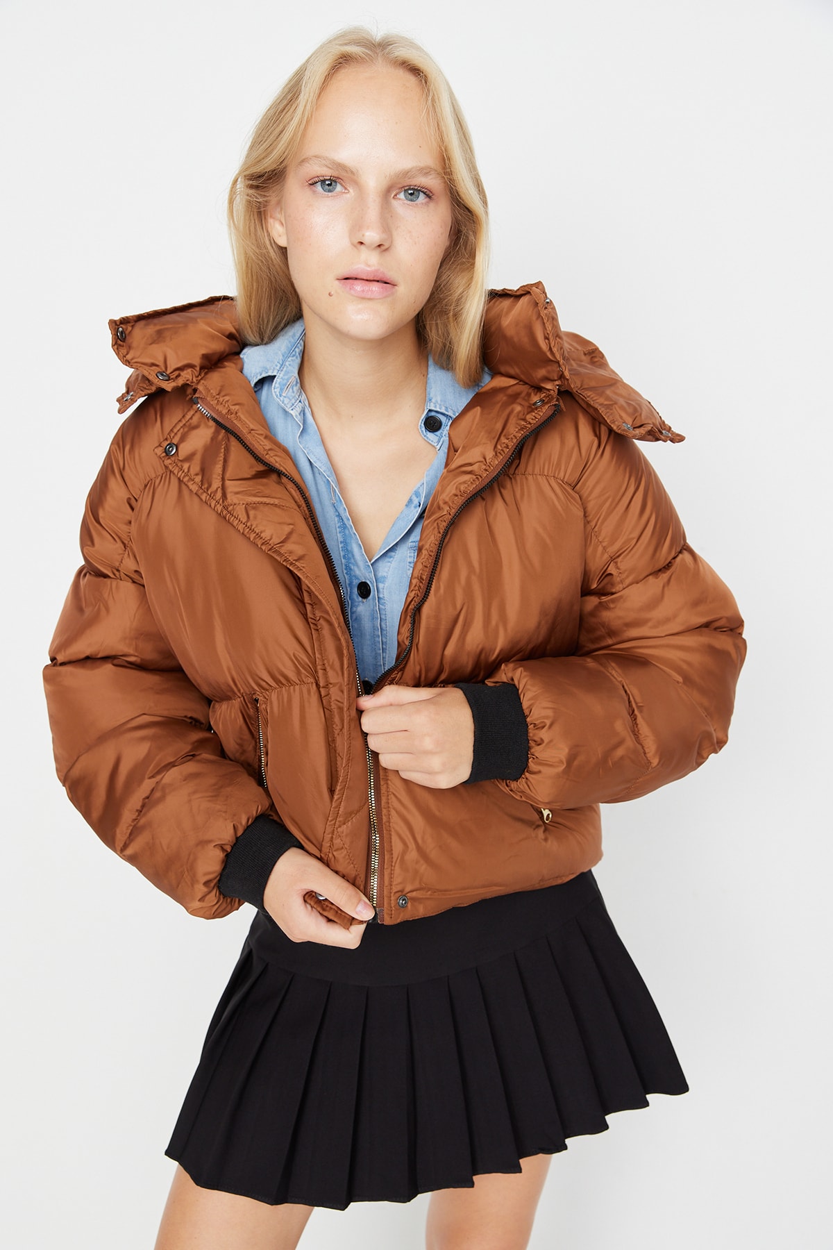 Trendyol Winter Jacket - Brown - Basic