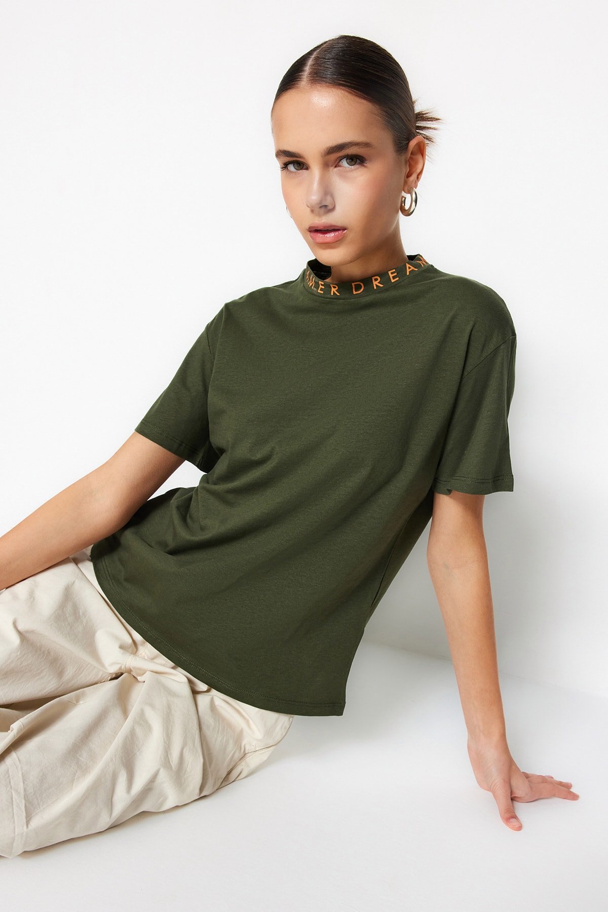 Damen-T-Shirt Trendyol Collar Printed