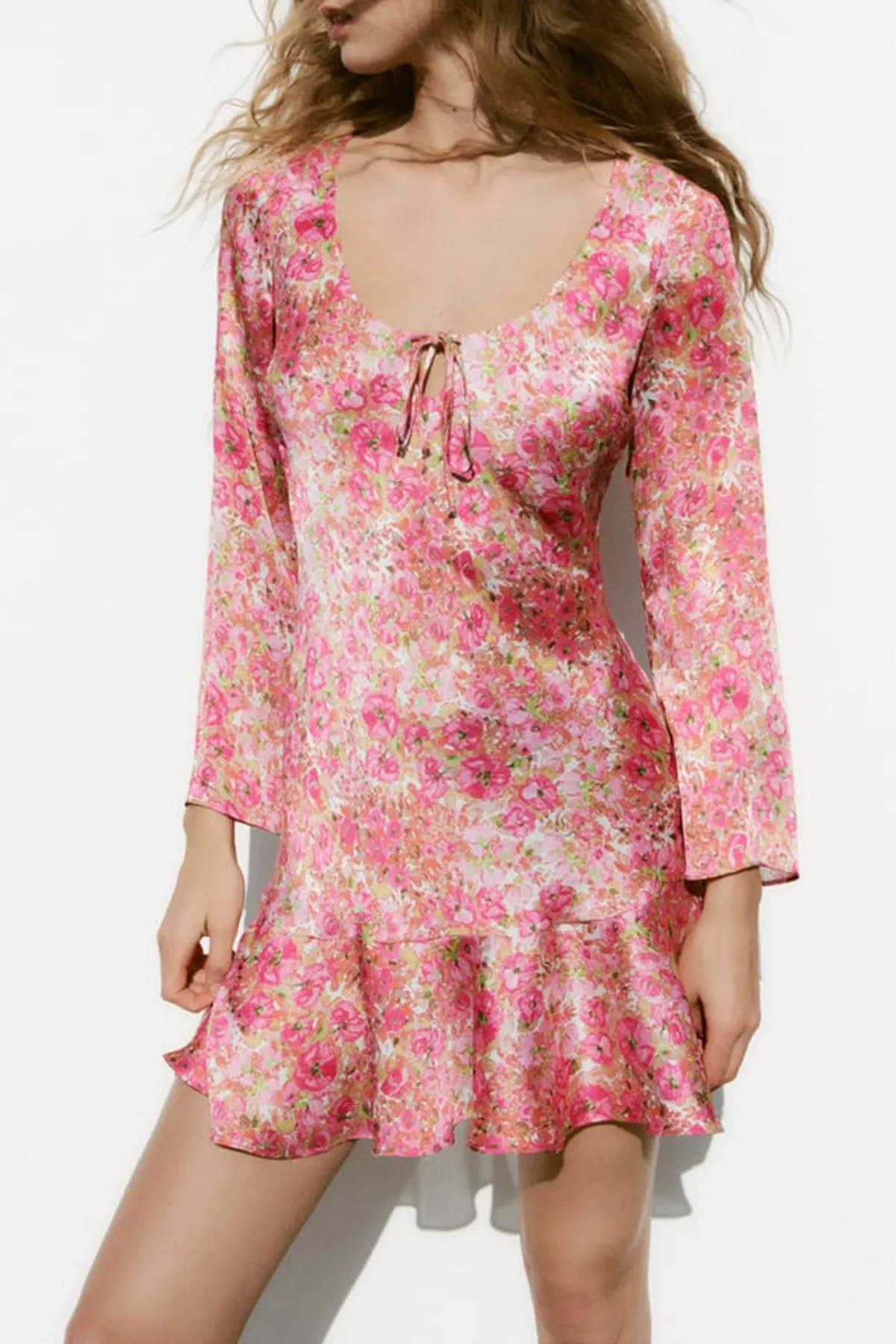 Madmext Pink Flower Patterned Dress