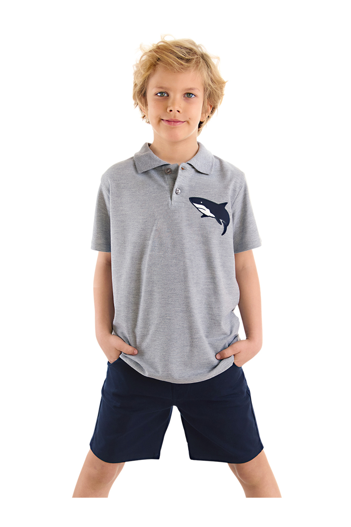 mshb&g Shark Boys Polo Neck T-shirt Shorts Set