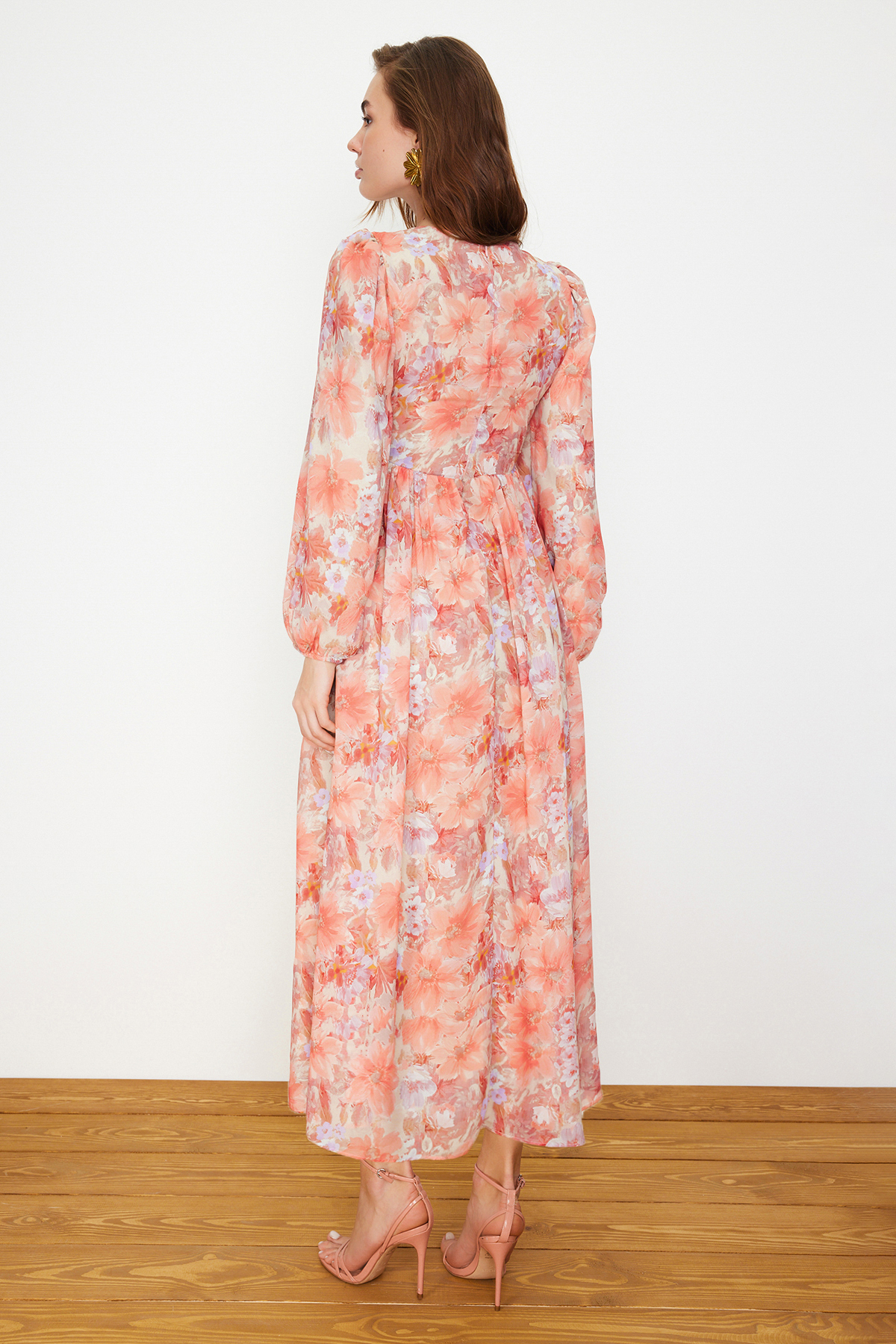 Trendyol Orange Floral Lined Woven Dress