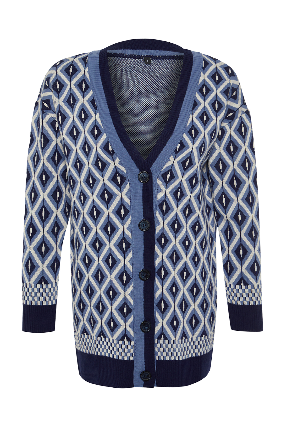 Trendyol Navy Blue Jacquard Button Detailed Knitwear Cardigan