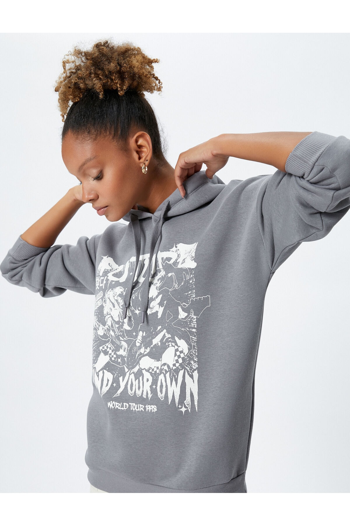Levně Koton Hooded Sweatshirt with a slogan printed, relaxed fit and long sleeve.
