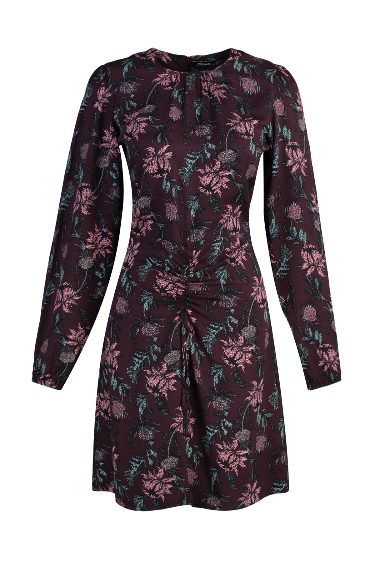 Trendyol burgundia țesută a adunat rochie țesută detaliată