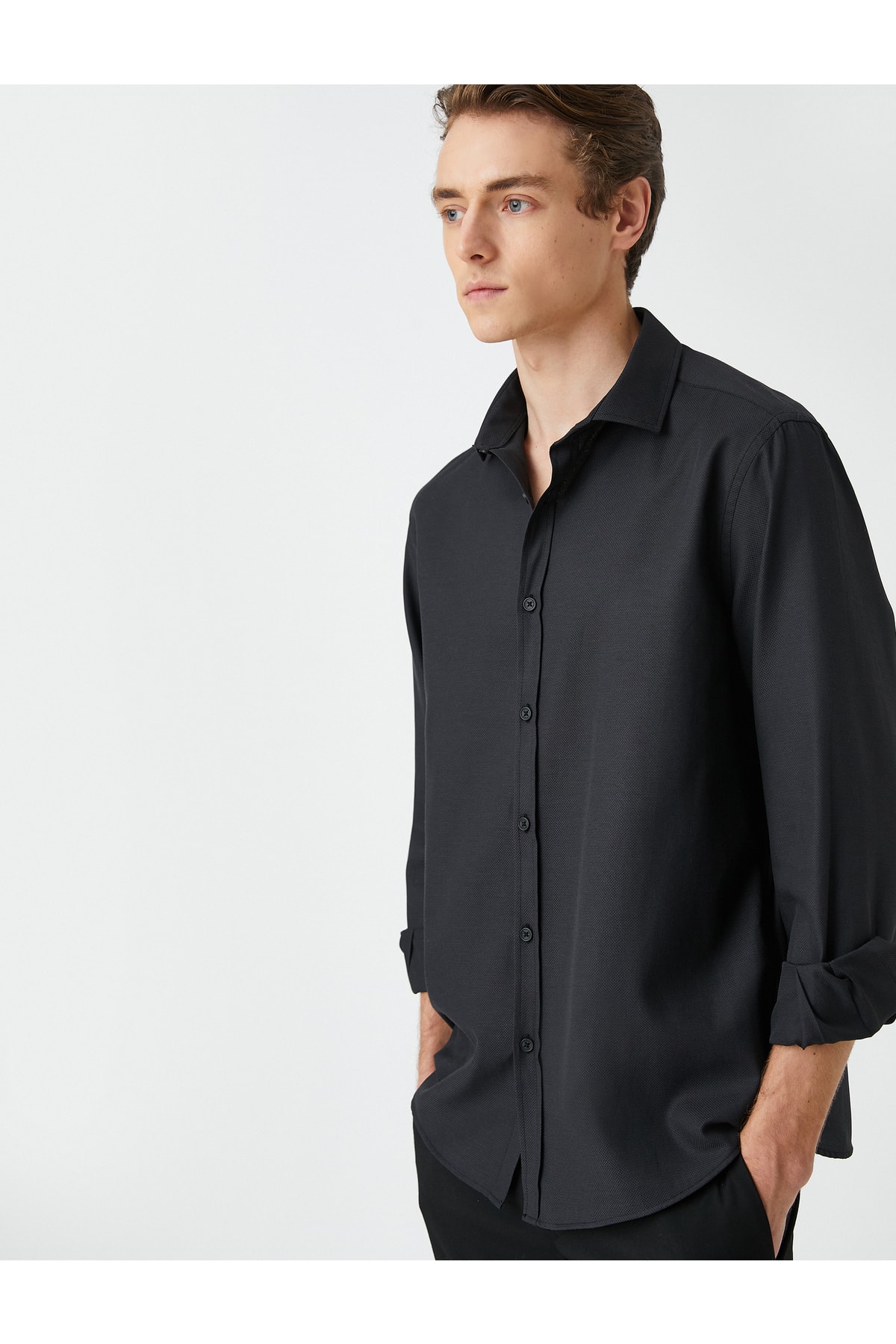 Koton Basic Shirt Classic Cuff Collar Long Sleeve Slim Fit Non Iron