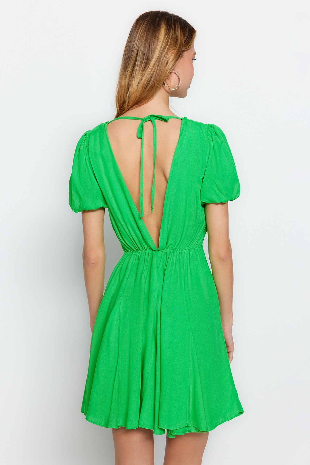 Rochie de plajă mini țesută verde trendyol