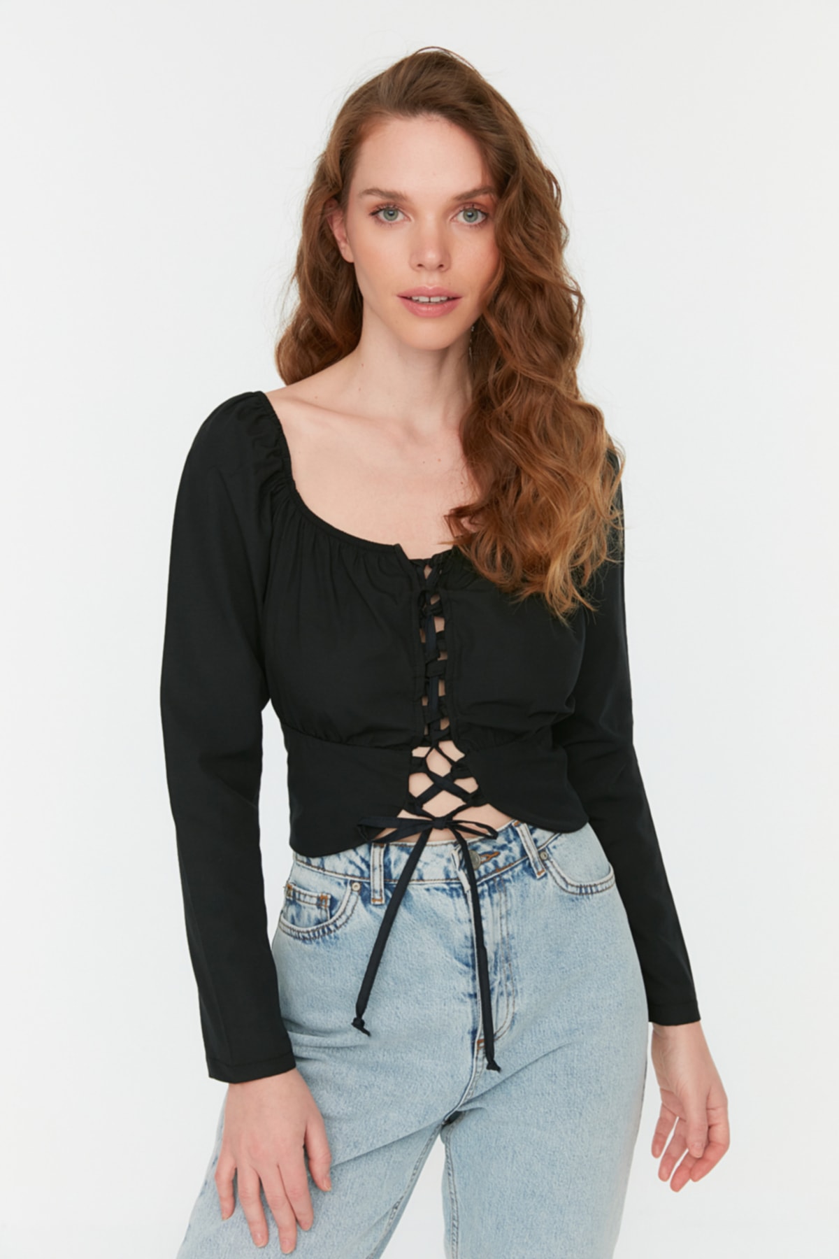 Trendyol Black Tie Detailed Blouse