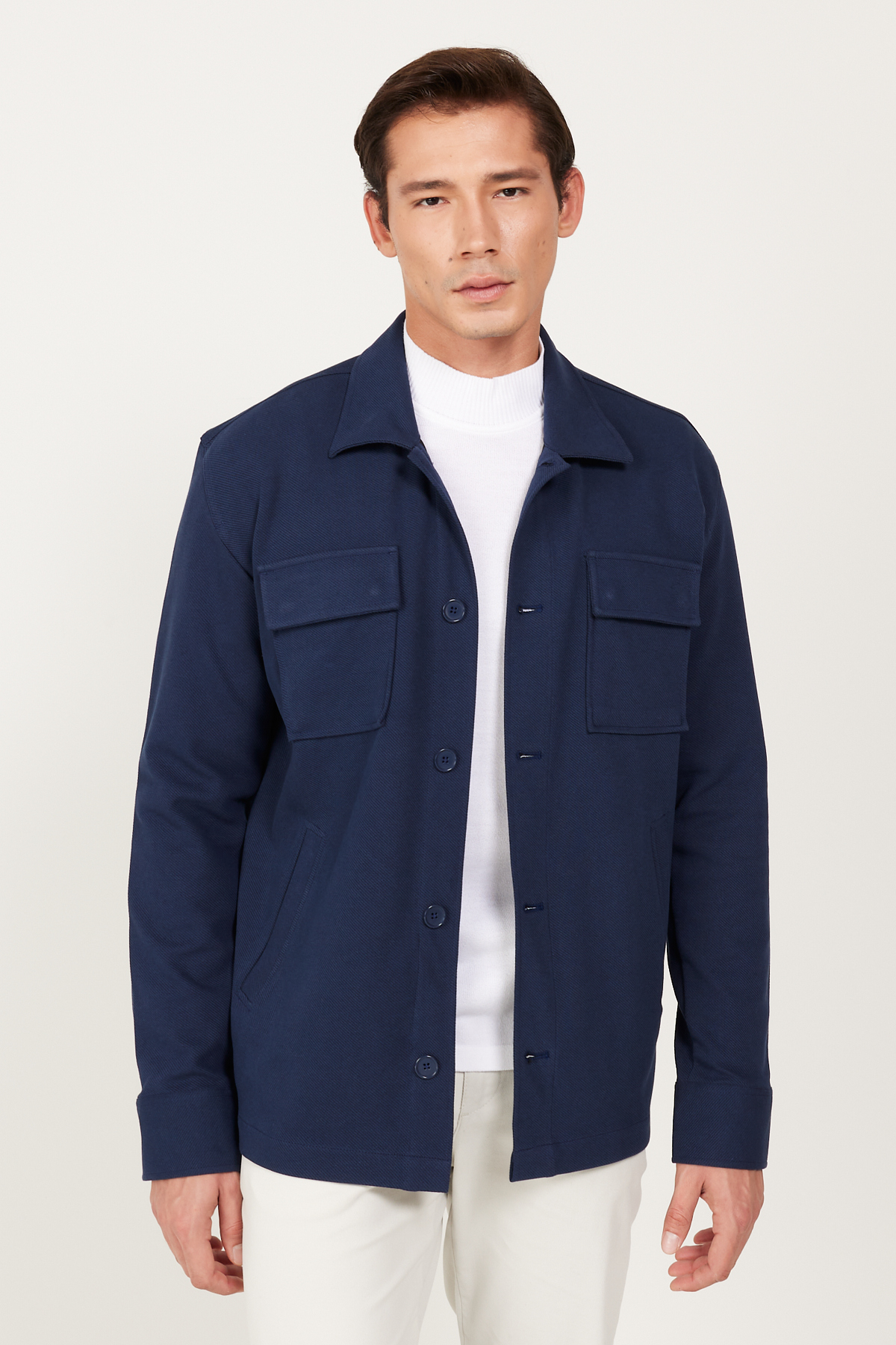 Levně AC&Co / Altınyıldız Classics Men's Navy Blue Oversize Fit Wide Cut Classic Collar Cotton Patterned Shirt Jacket