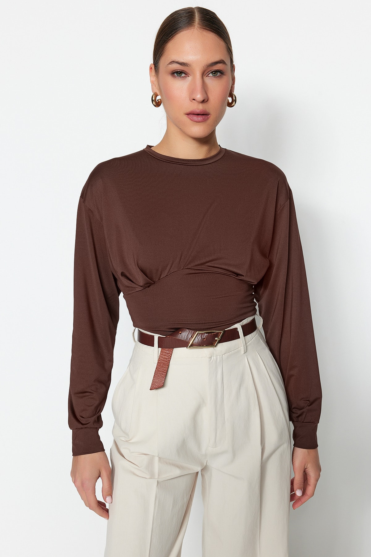 Trendyol Sweatshirt - Brown - Slim Fit