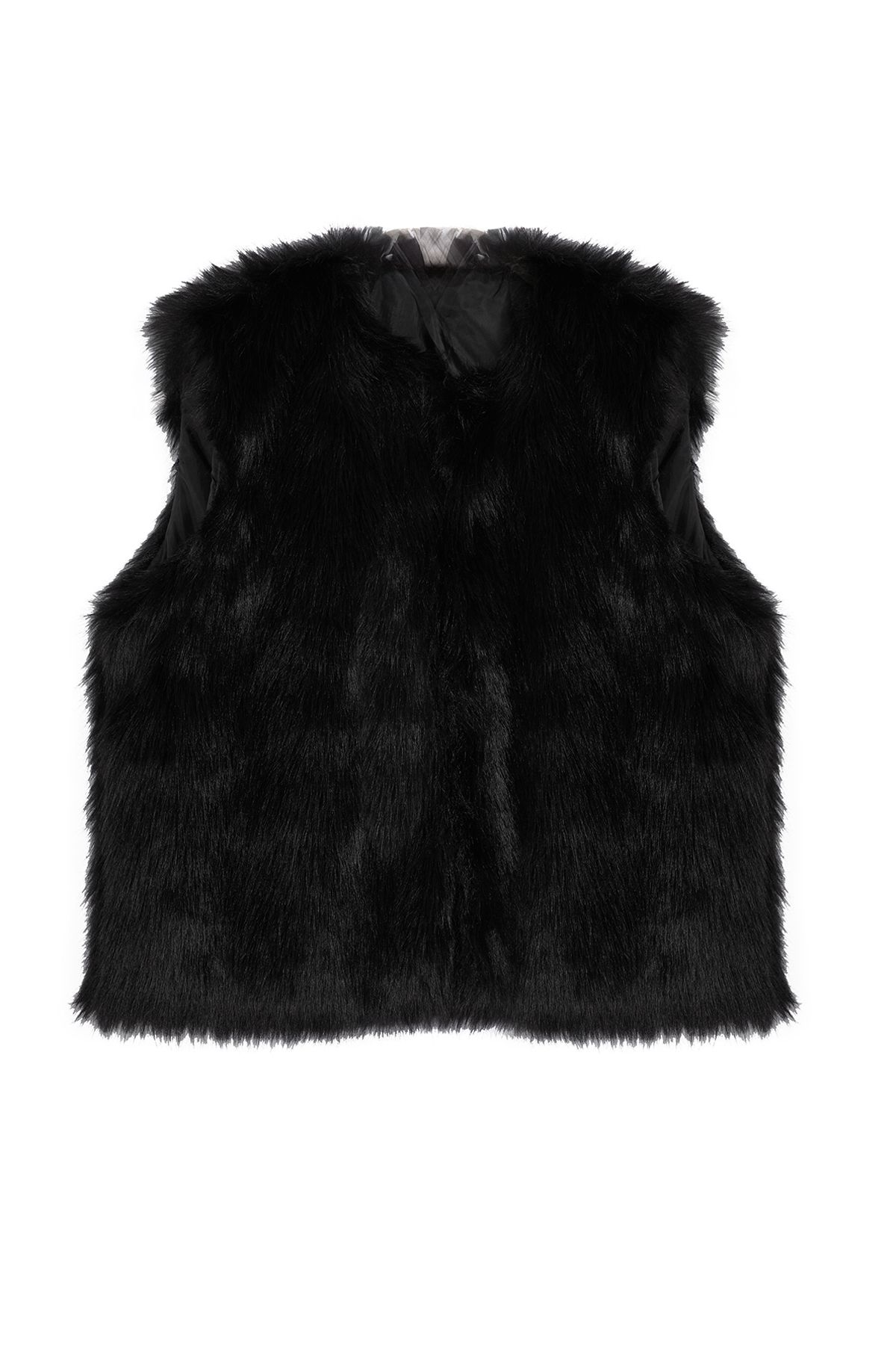 Trendyol Black Oversize Winter Fur Vest