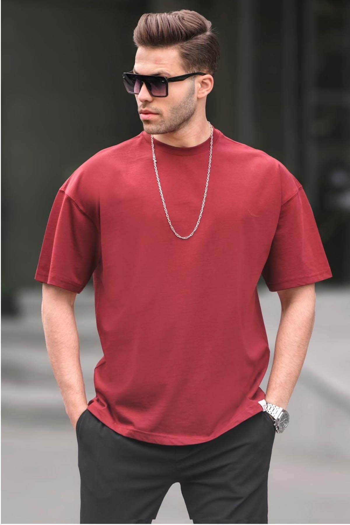 Levně Madmext Men's Claret Red Oversize Fit Basic T-Shirt 6066
