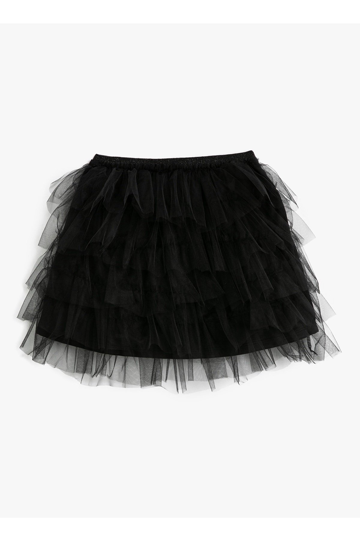 Koton Elastic Waist Fluffy Black Straight Short Girl Skirt 3skg70012ak