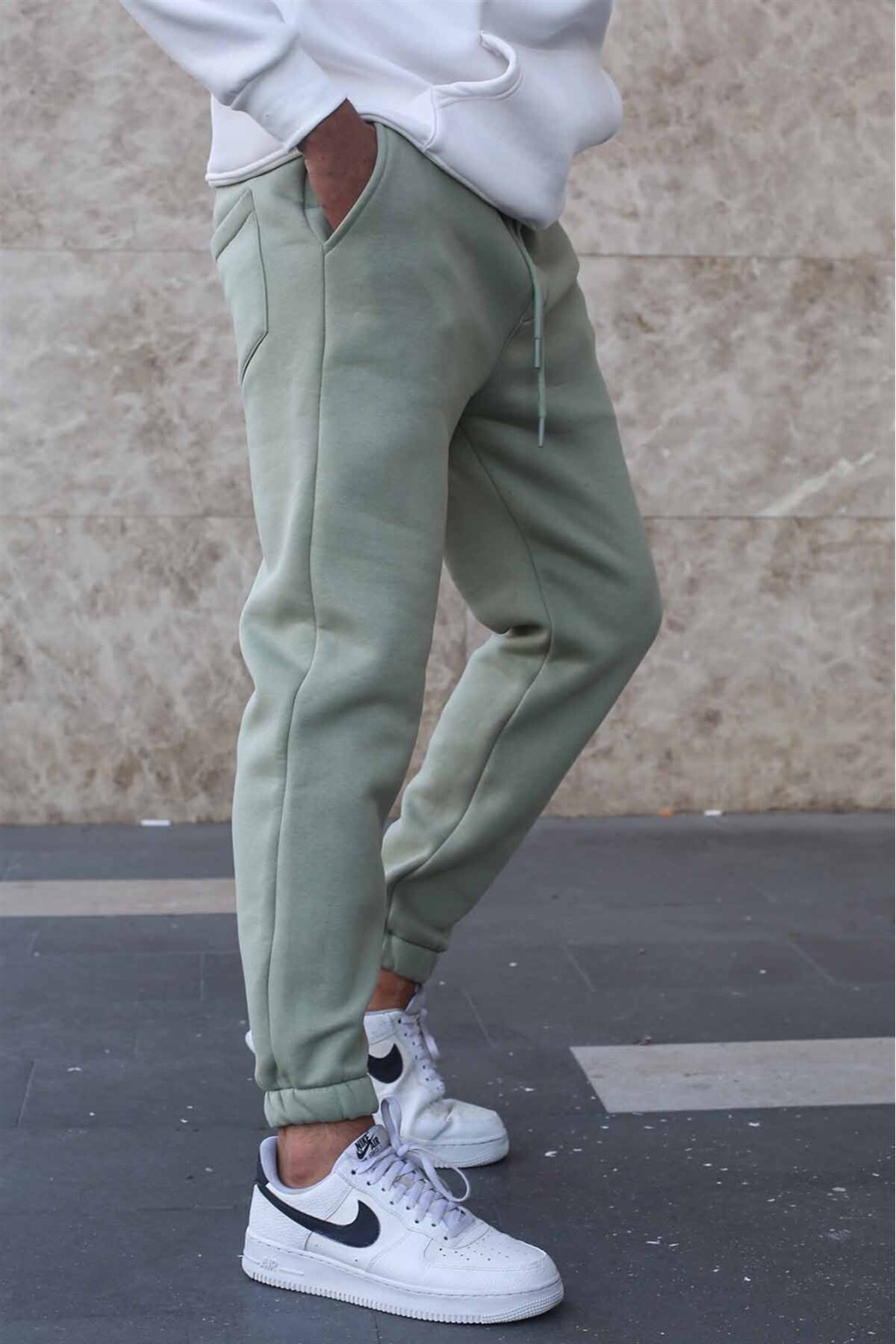 Madmext Mint Green Raised Basic Men's Sweatpants 5482