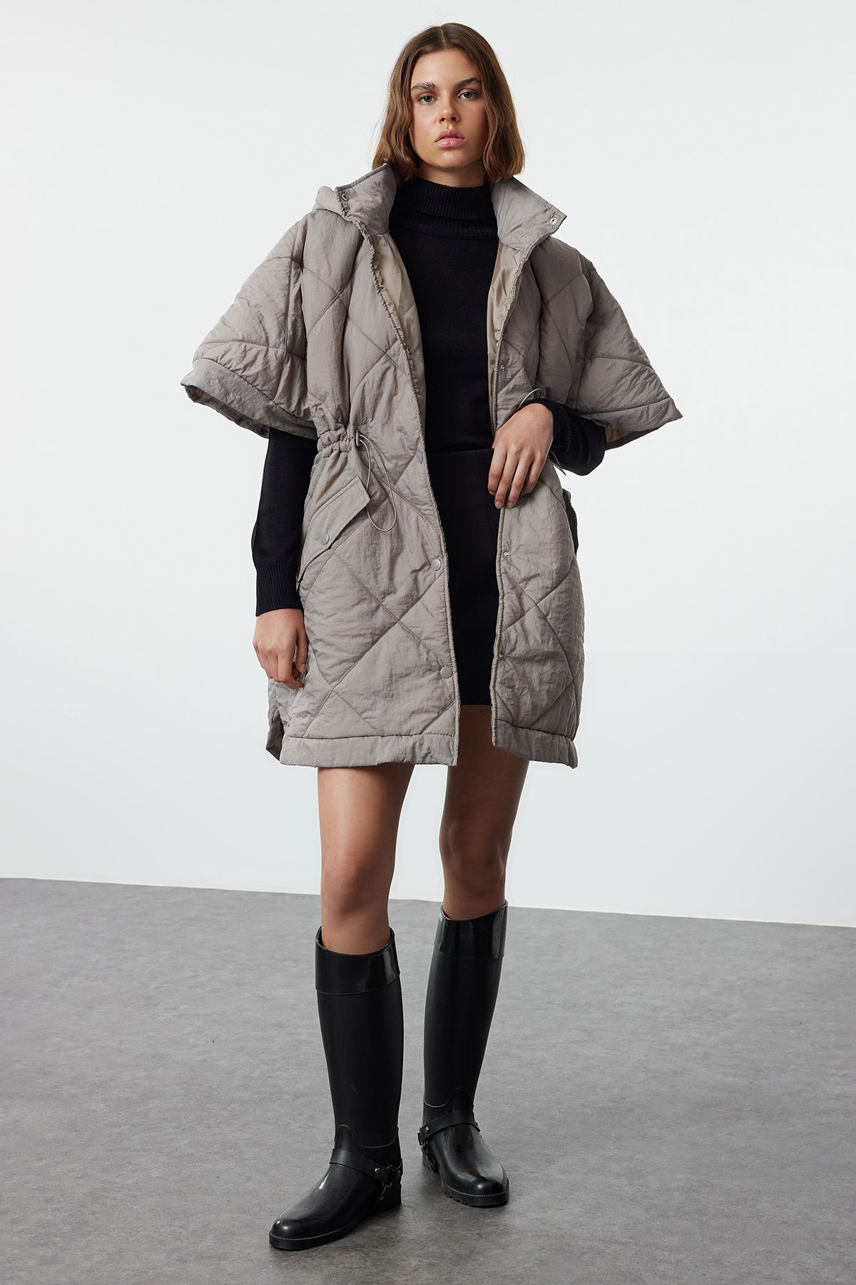 Trendyol Mink Oversize Poncho Quilted Coat