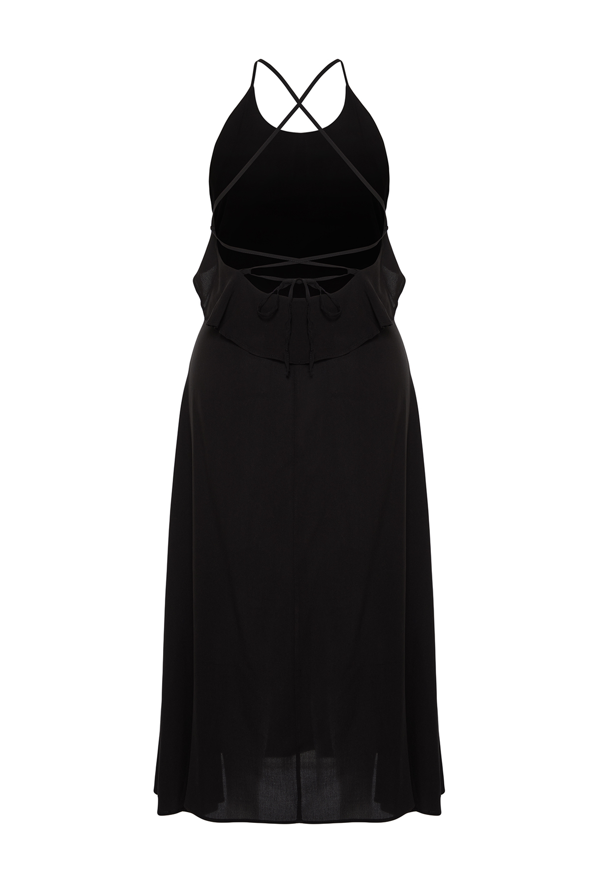 Trendyol Curve Black Maxi Collar Flounce Plus Size Beach Dress