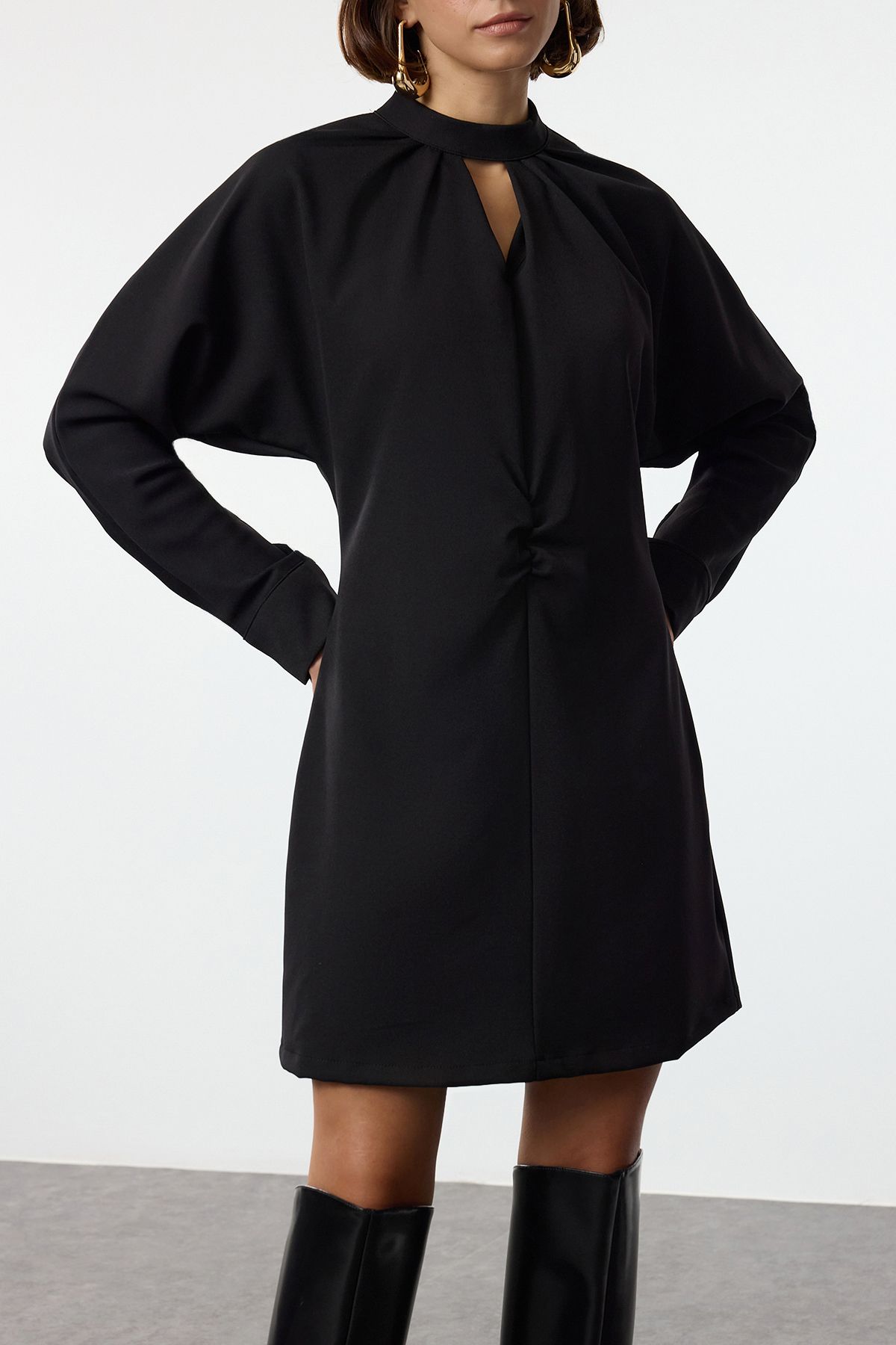 Trendyol Black A-Line Mini Window Detailed Woven Dress