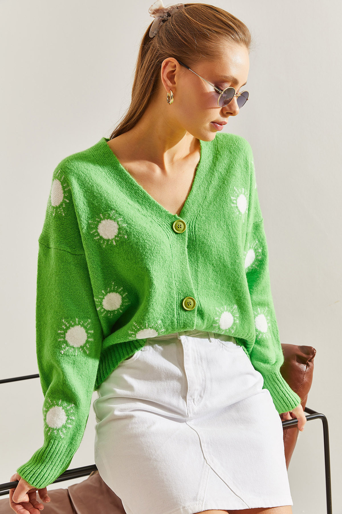 Levně Bianco Lucci Women's Patterned Buttoned Knitwear Cardigan