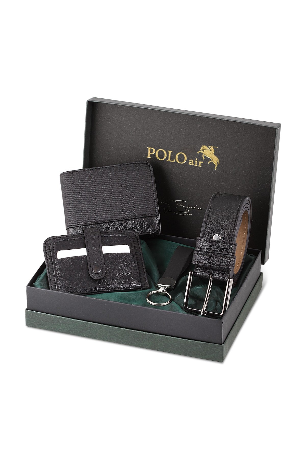 Levně Polo Air Belt, Wallet, Card Holder, Keychain, Black Set in a Gift Box