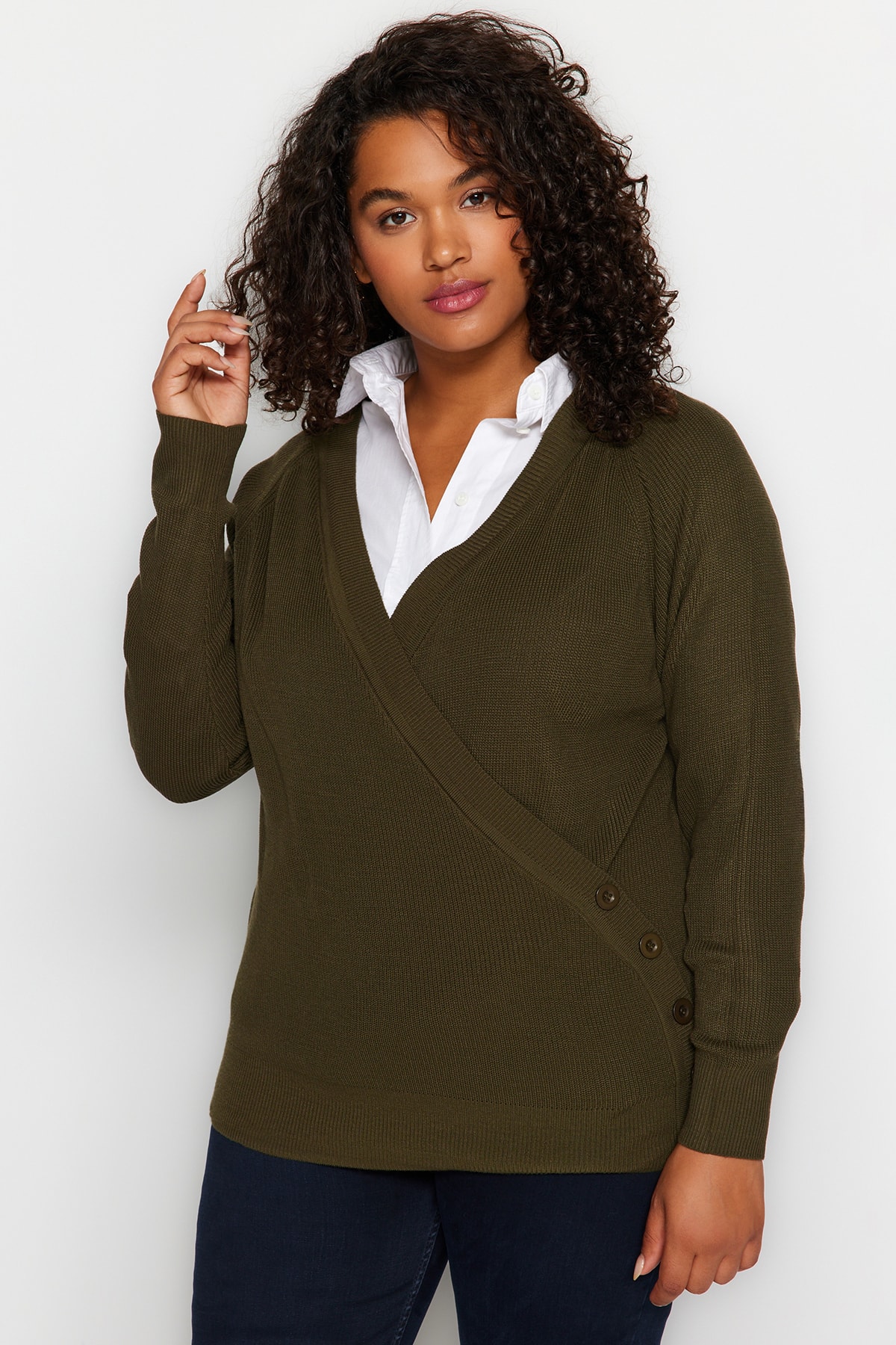 Trendyol Curve Plus Size Sweater - Khaki - Relaxed fit