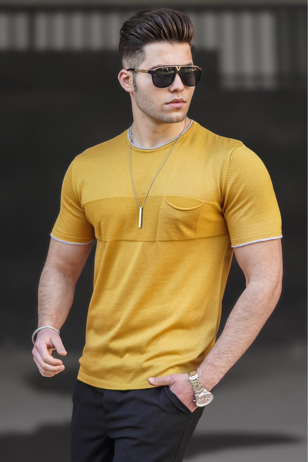 Levně Madmext Men's Yellow T-Shirt 5089