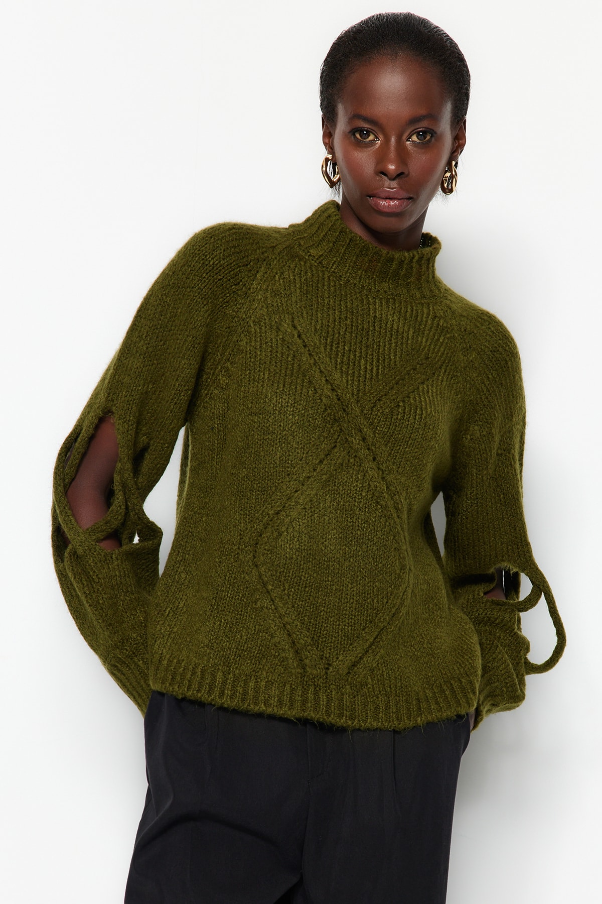 Trendyol Sweater - Khaki - Regular fit