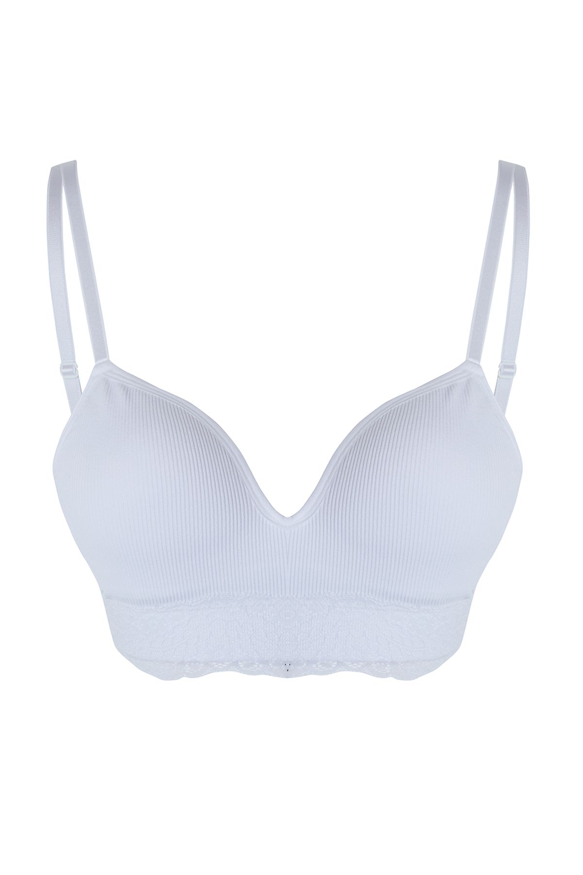 Trendyol White Seamless Lace Detailed Non-wired Cupped Bustier Knitted Bra