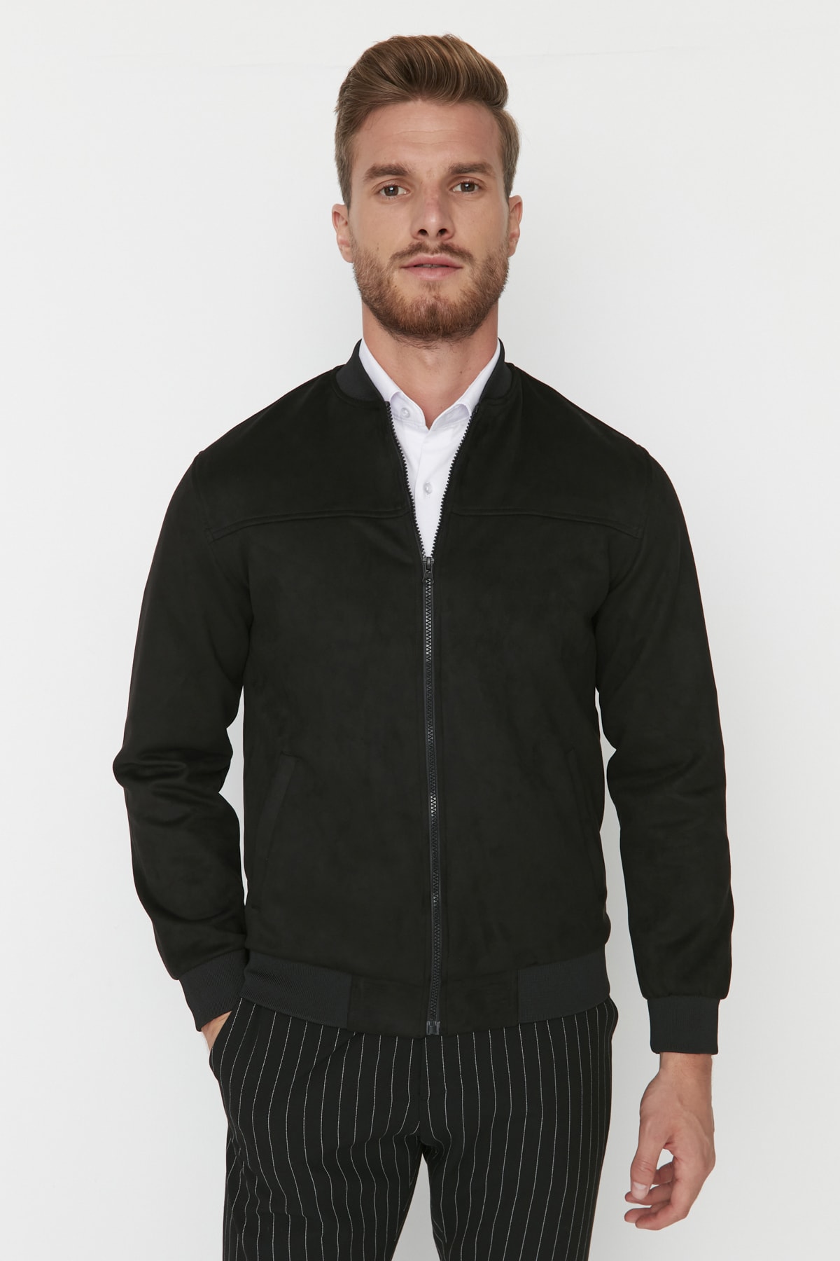 Trendyol Men's Black Regular Fit Suede Seasonal Jacket Coat